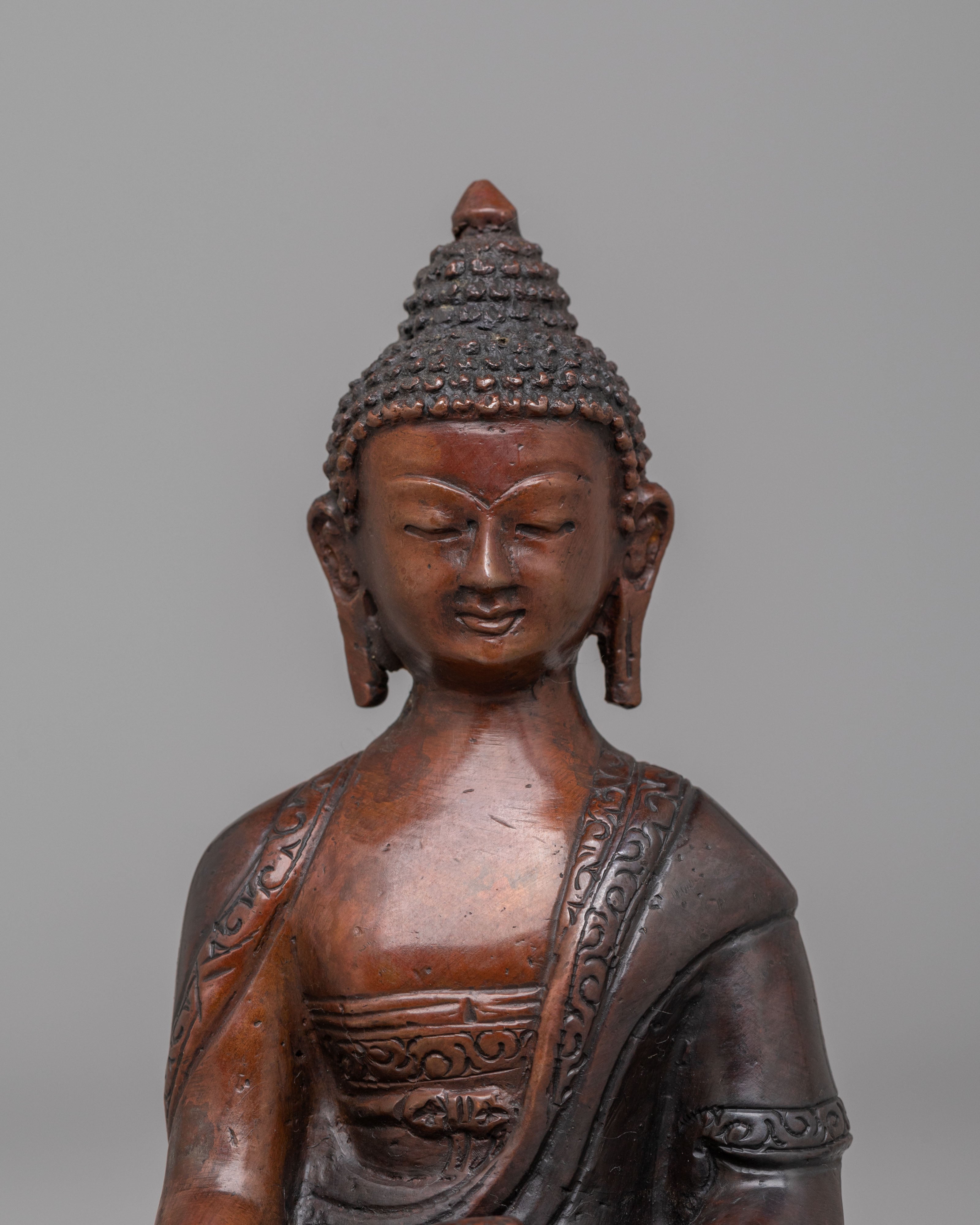 Handmade Shakyamuni Buddha Shrine Statue | Oxidized Copper Body