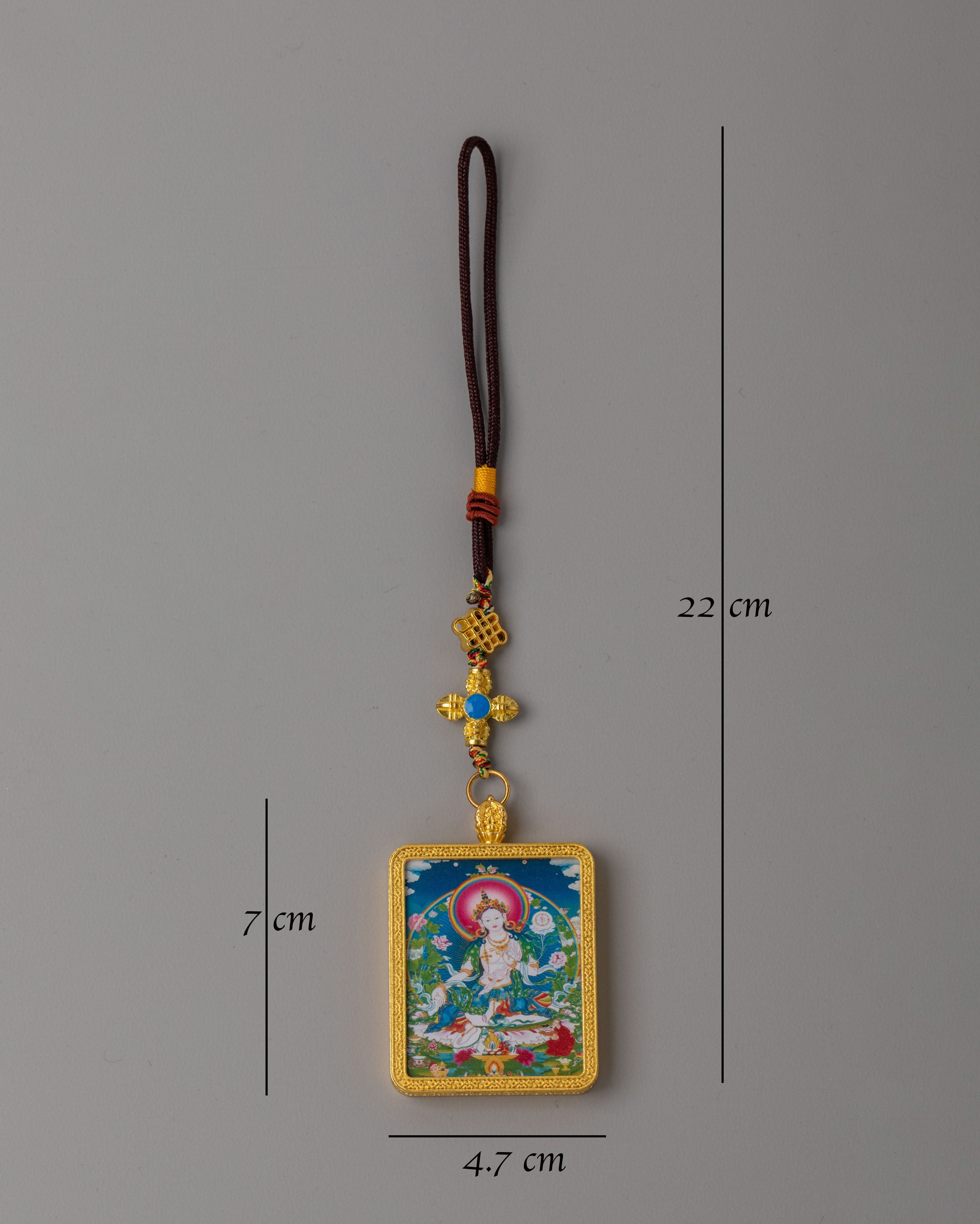 Tibetan White Tara Pendant | Buddhist Prayer Hanging with Sacred Artwork