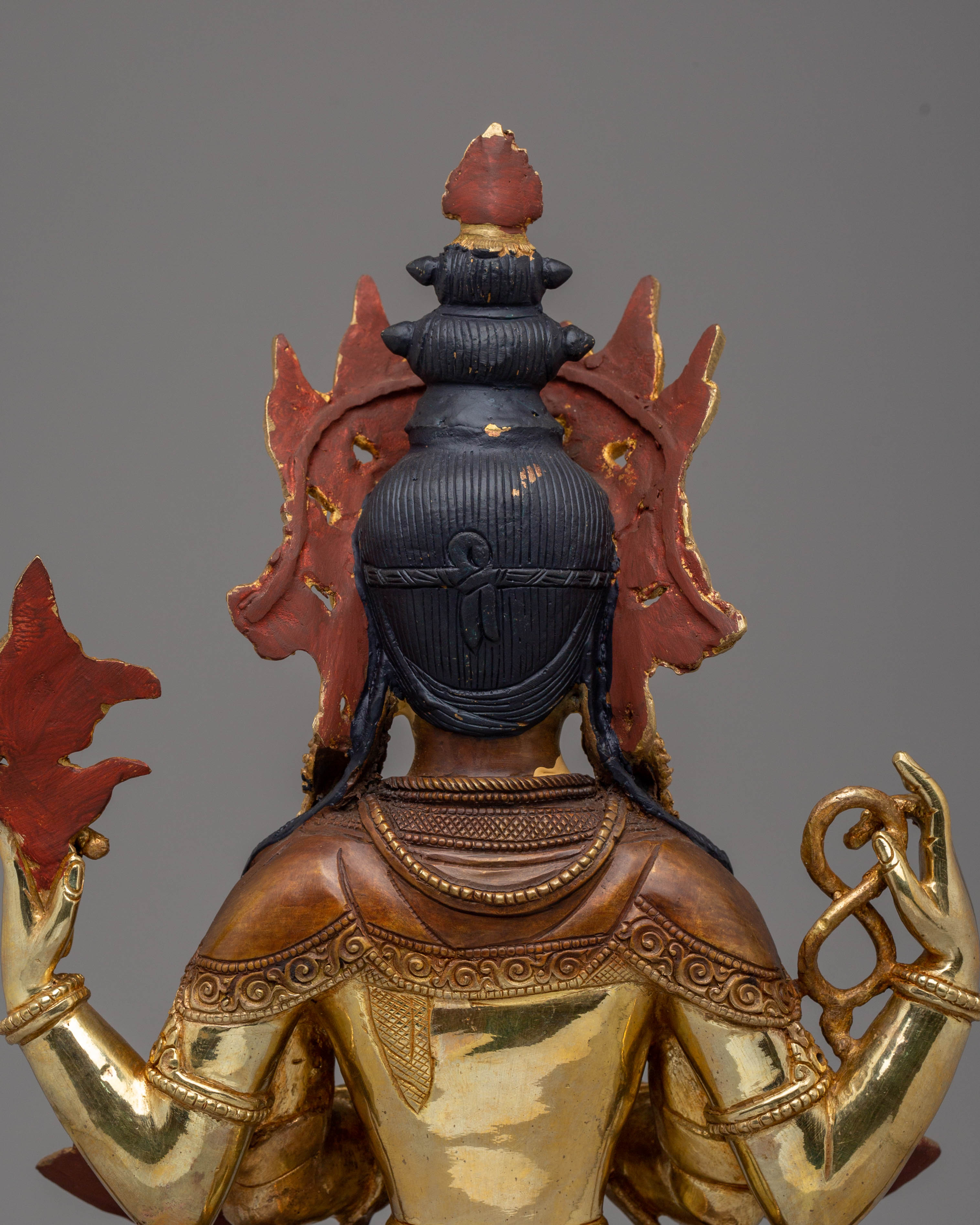 Handmade Golden Statue of Chenrezig | Tibetan Artwork