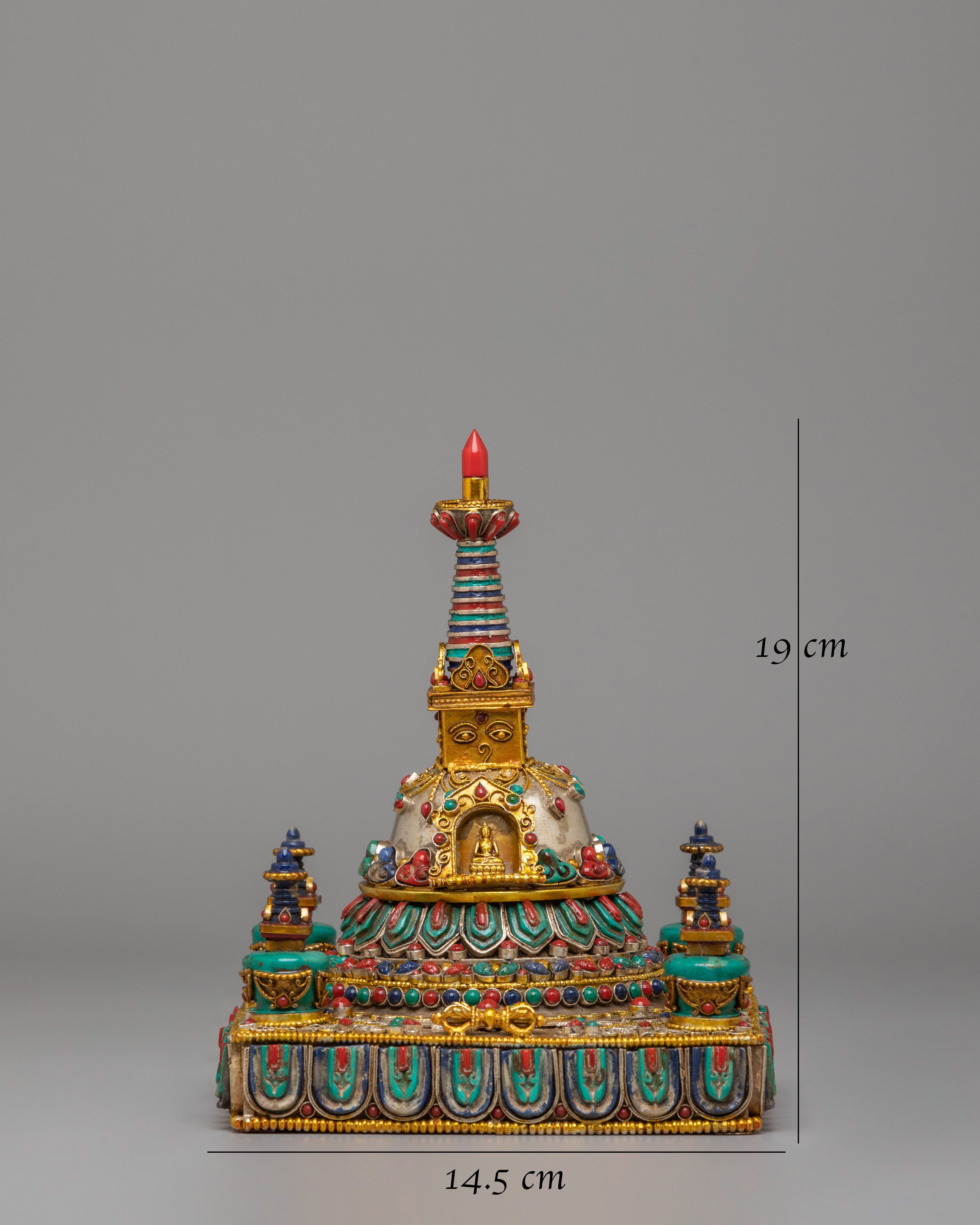 Sacred Tashi Gomang Copper Stupa | Gemstone Inlaid Buddhist Altar