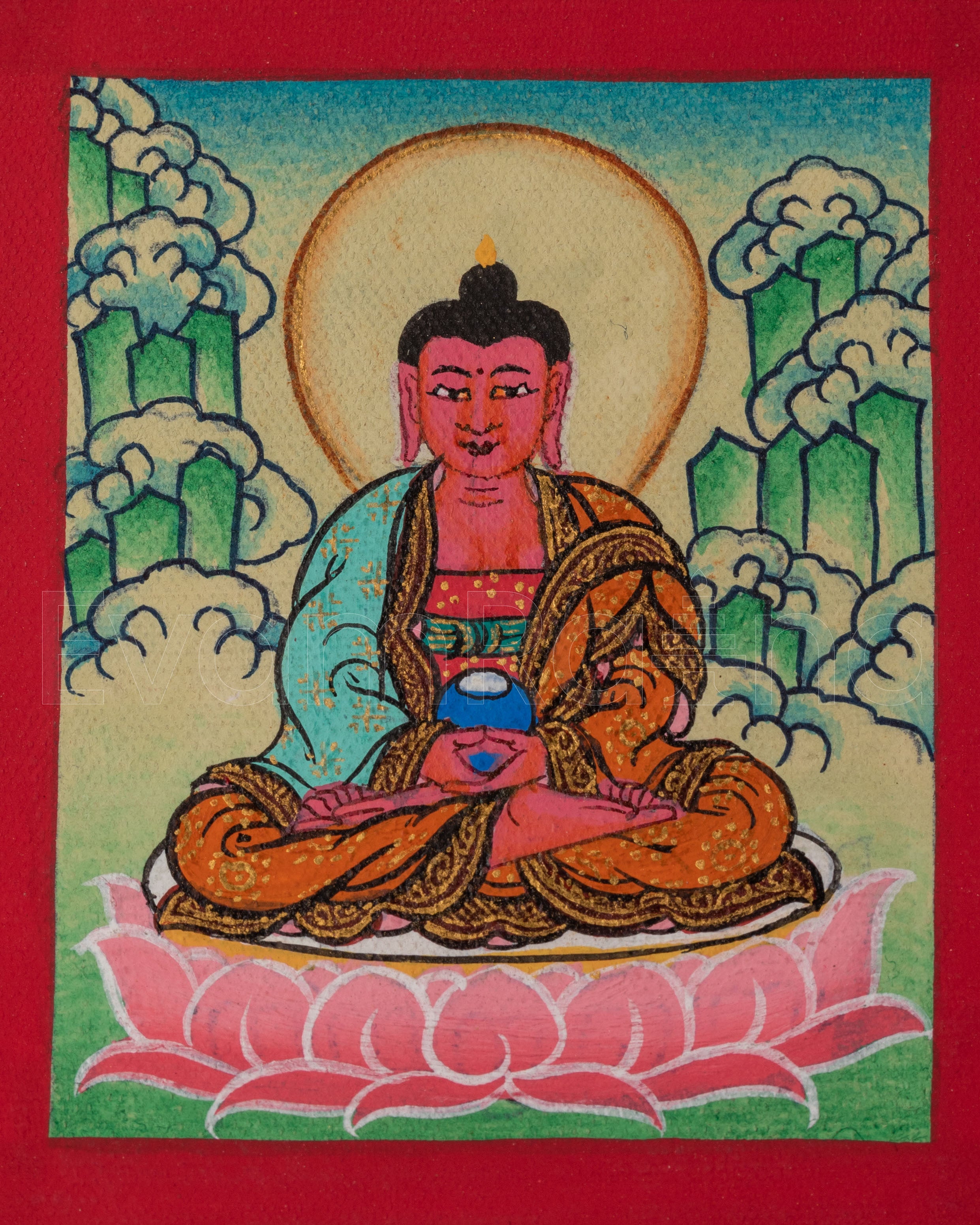 Traditional Amitabha Buddha Thanka For Locket | Small Spiritual Art