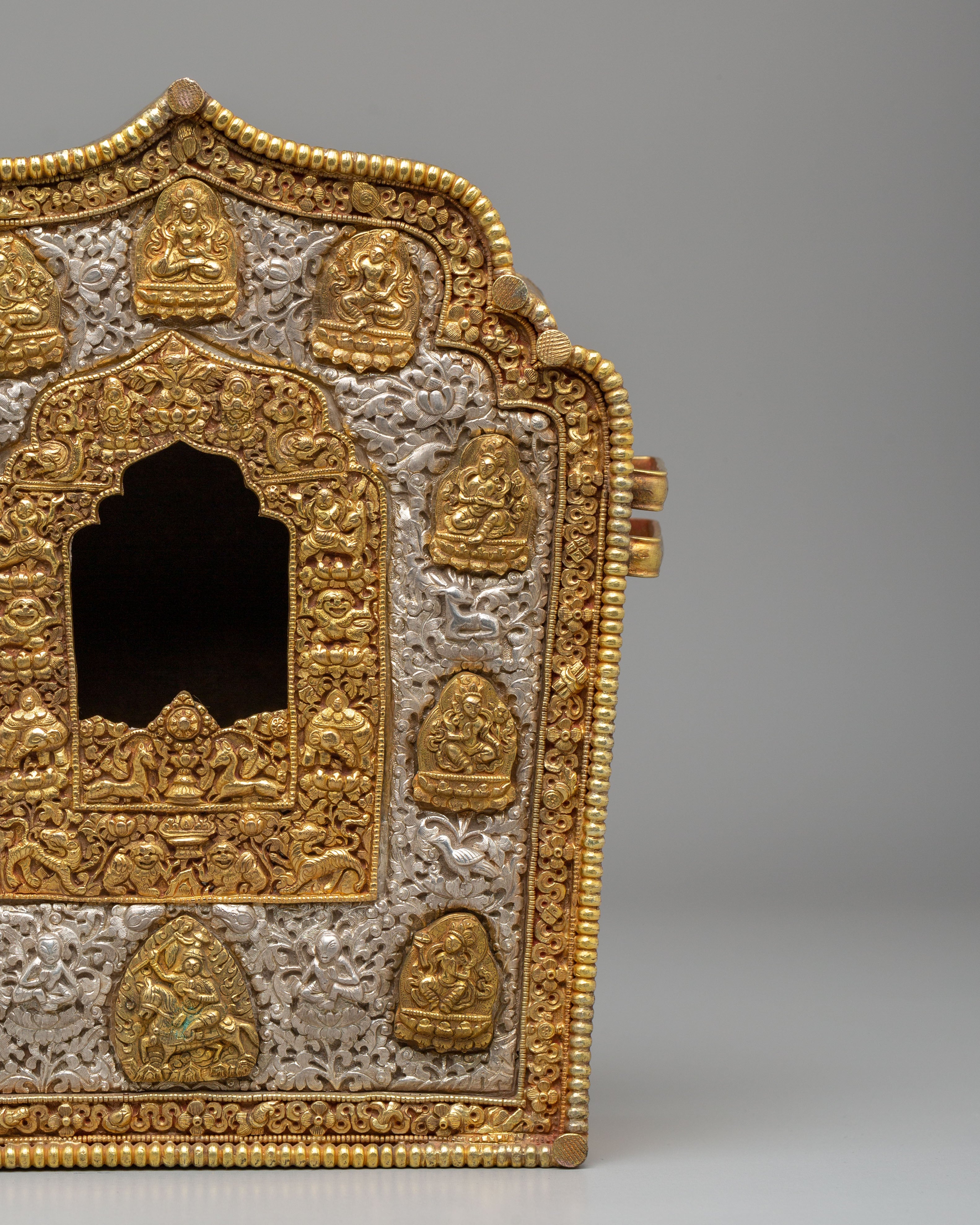 Deities Carved Ghau Box | Himalayan Amulet Box