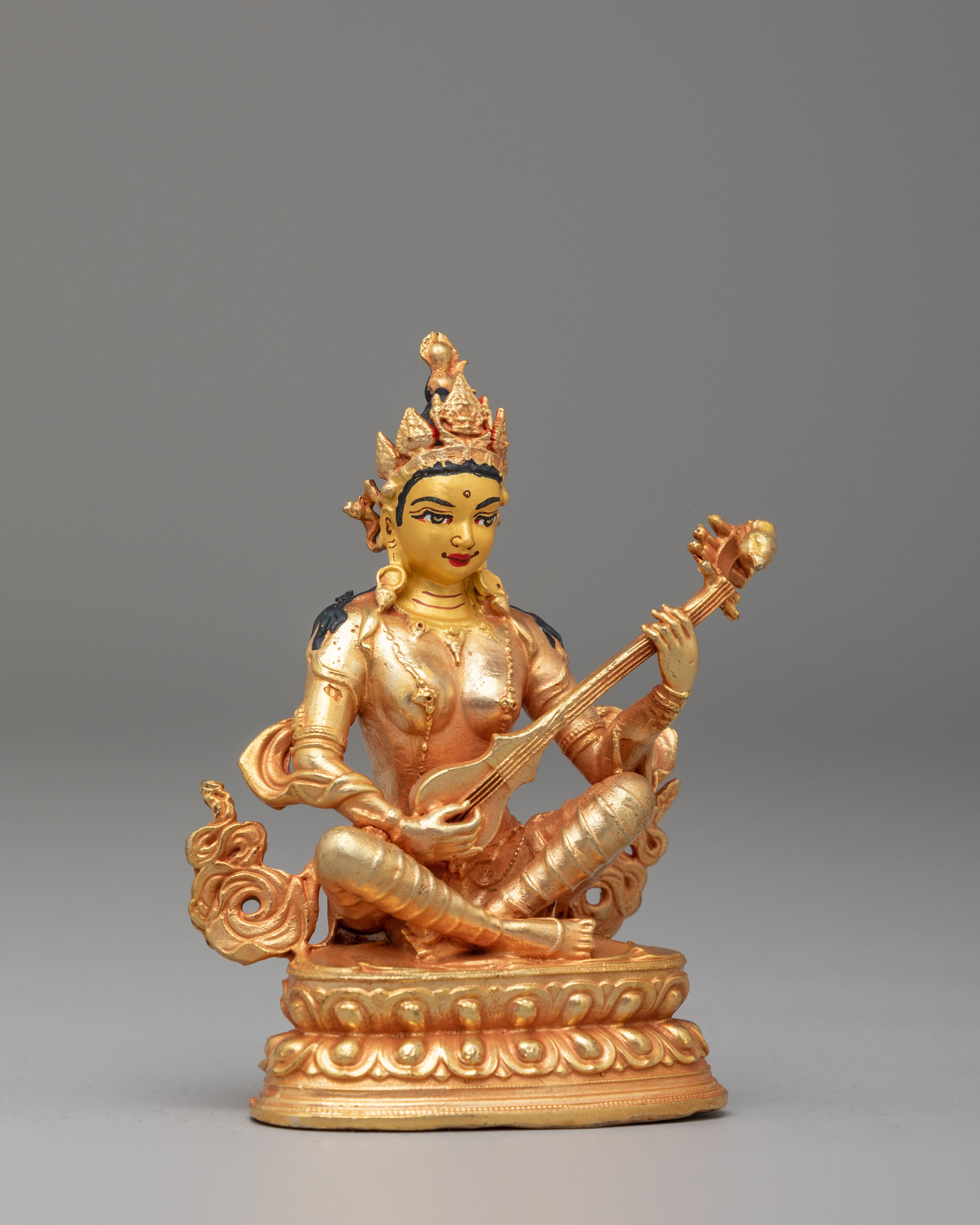 Goddess of Knowledge Saraswati Statue | 24K Gold Plated Saraswati