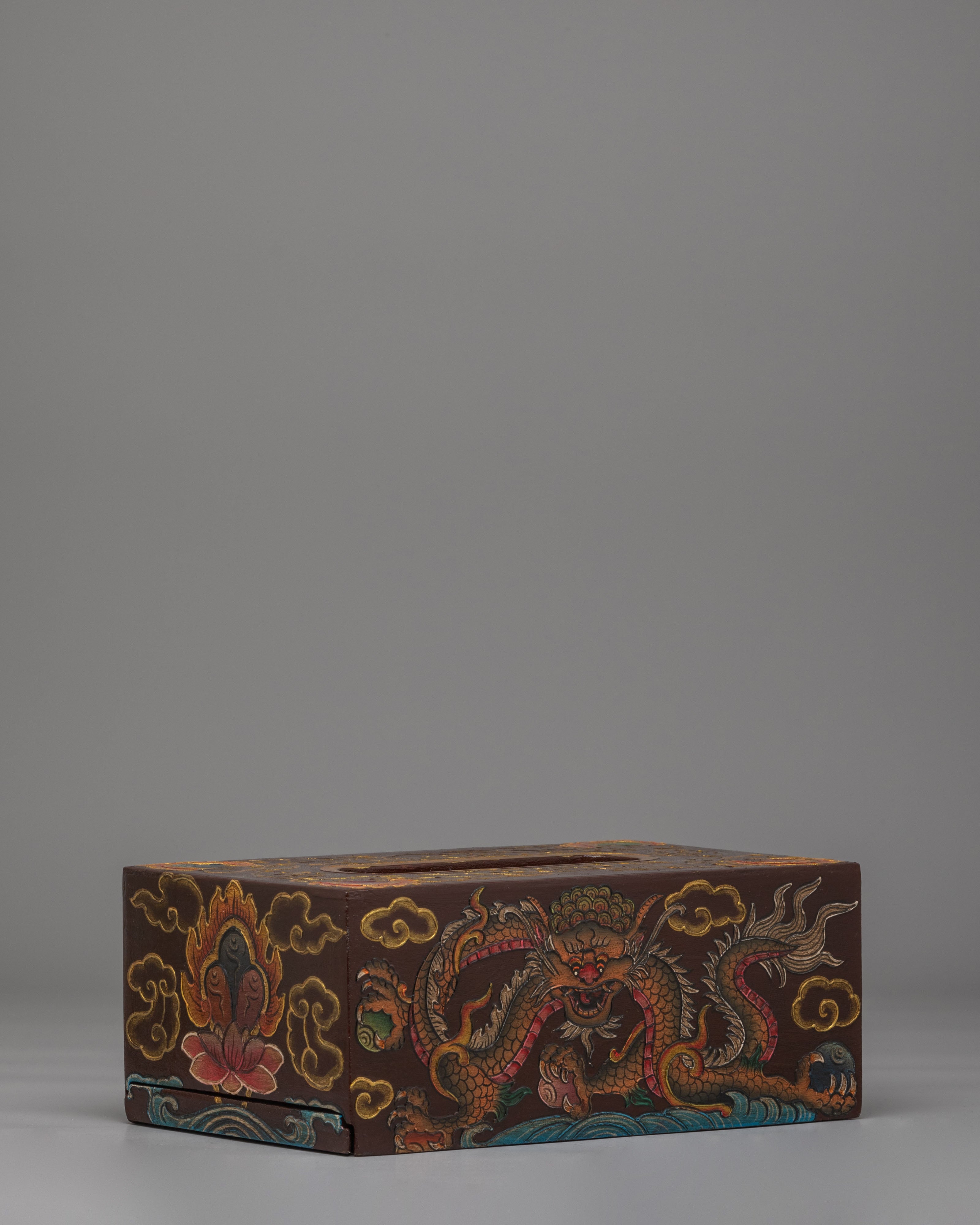 Dragon Motif Tissue Holder | Traditional Wooden Decor