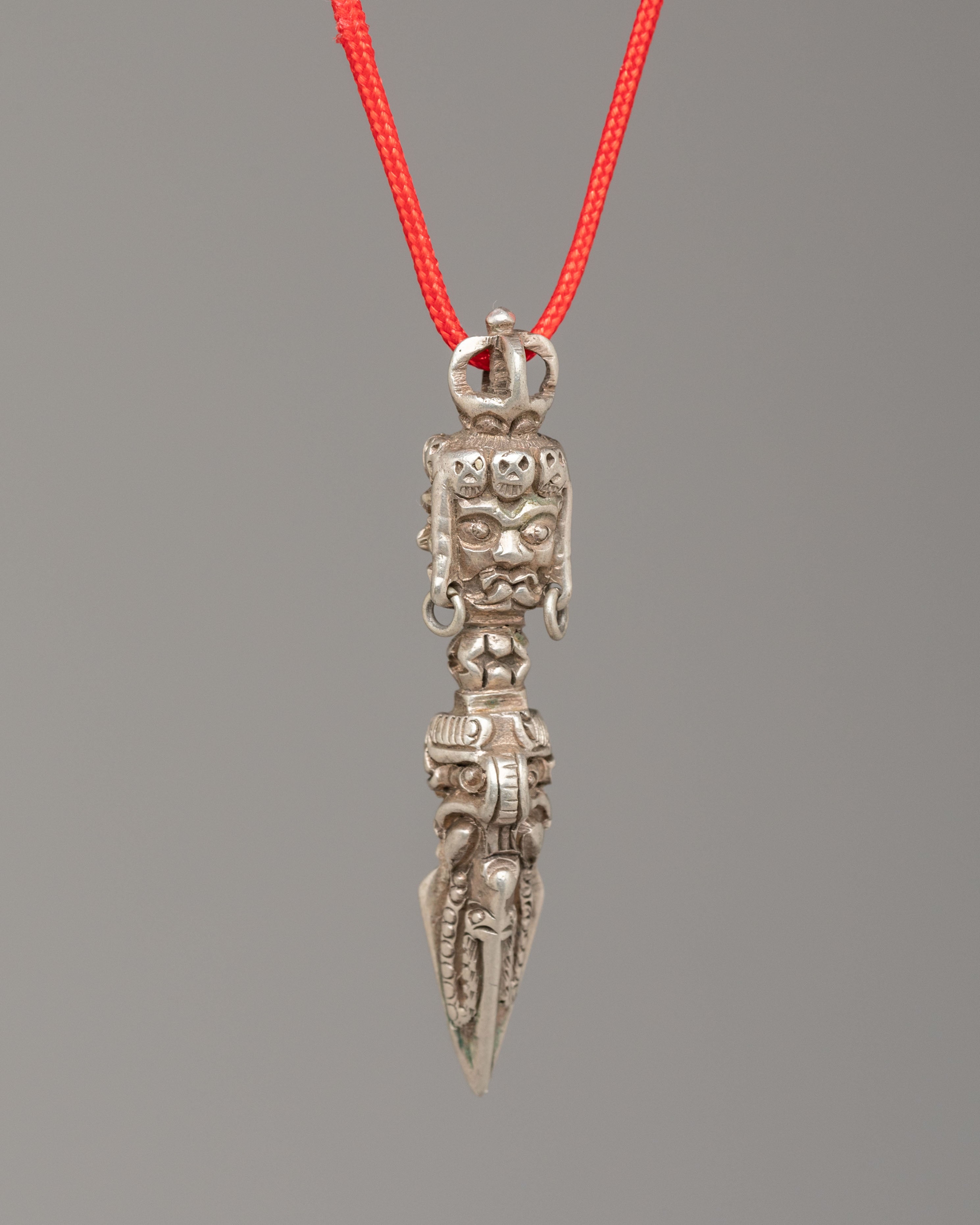 Handmade Phurba Locket | Silver & Zircon Sacred Talisman