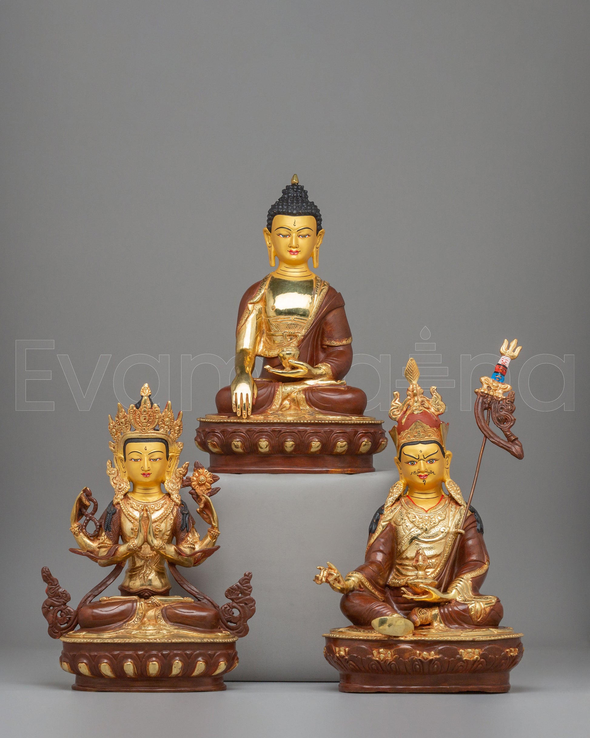 Handcrafted Buddha Dharma Sangha Set Statue