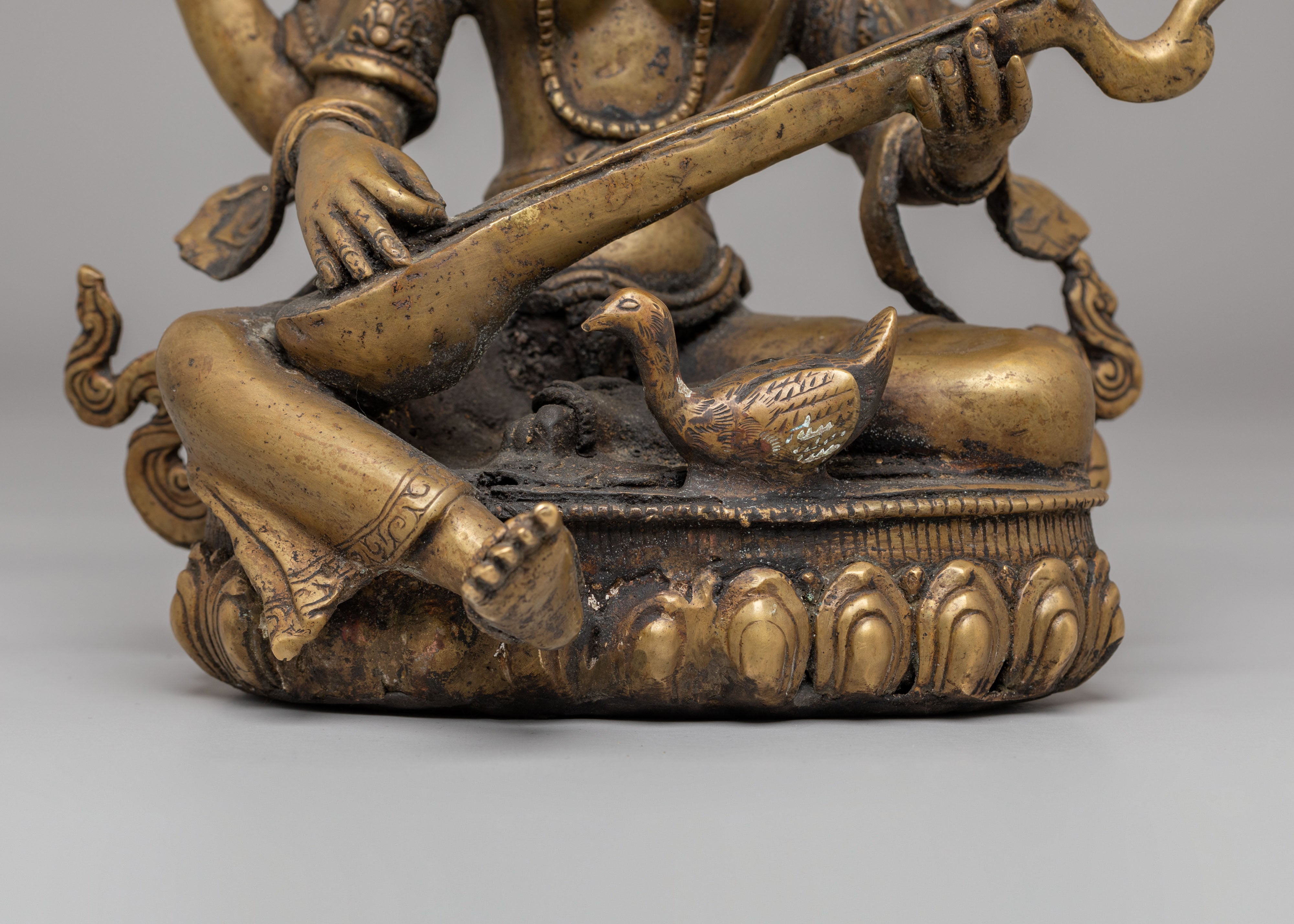 Handmade Saraswati Goddess Statue | Oxidized Copper Goddess of Knowledge