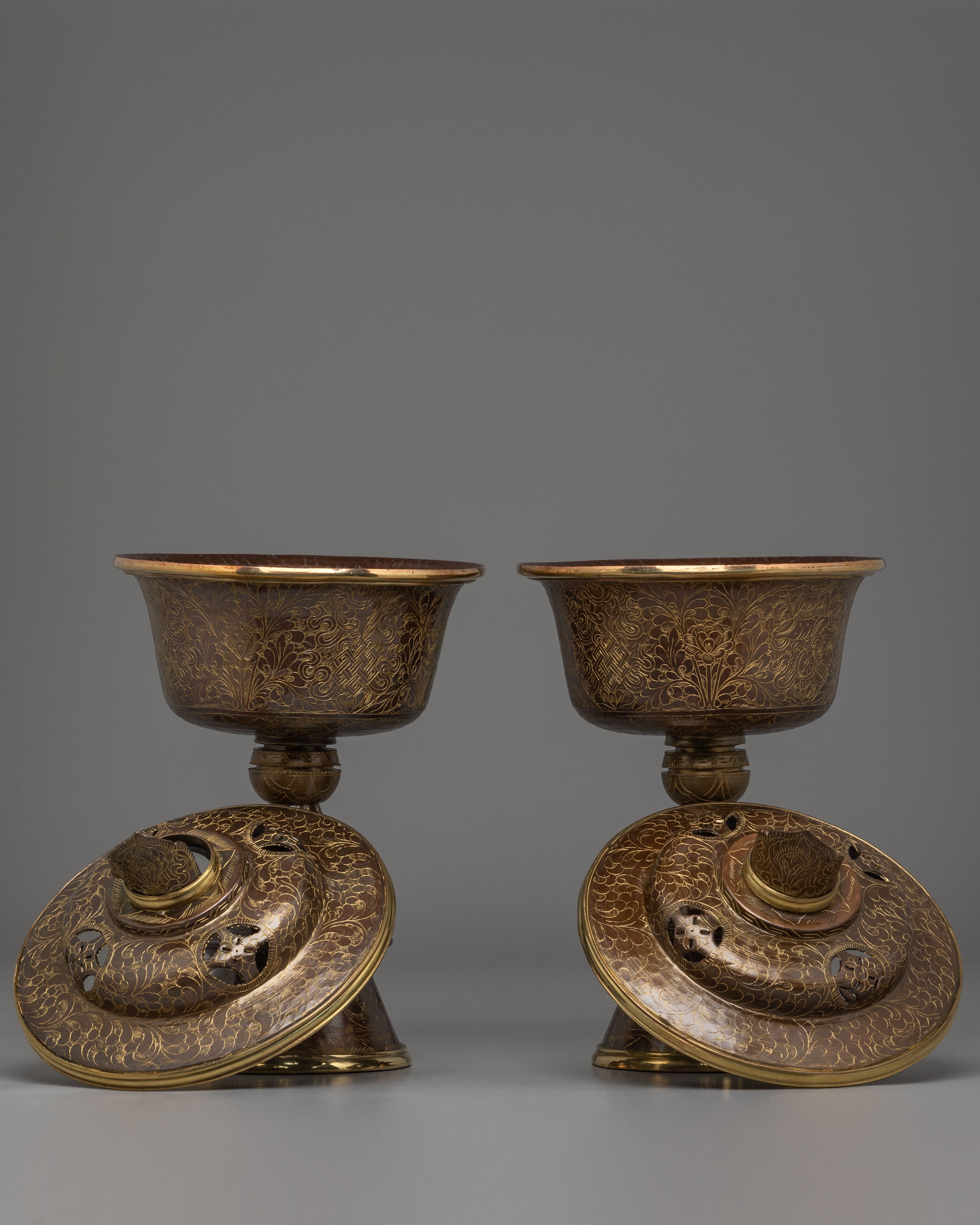 Spiritual Butter Lamp Set for Offerings | Brass & Copper Offering Lamps