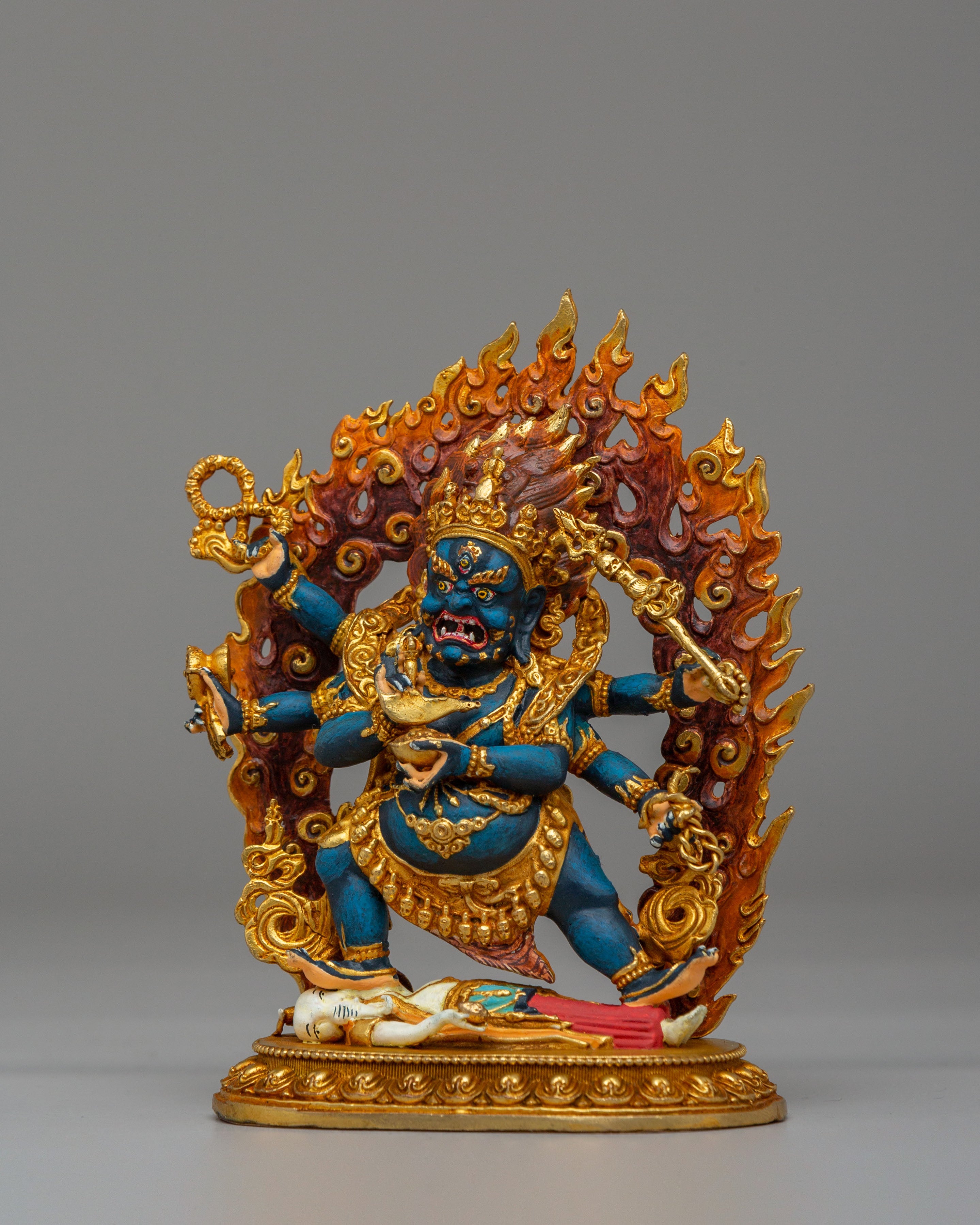 Sacred Six-Armed Mahakala Statue | Traditional Tibetan Buddhist Artwork