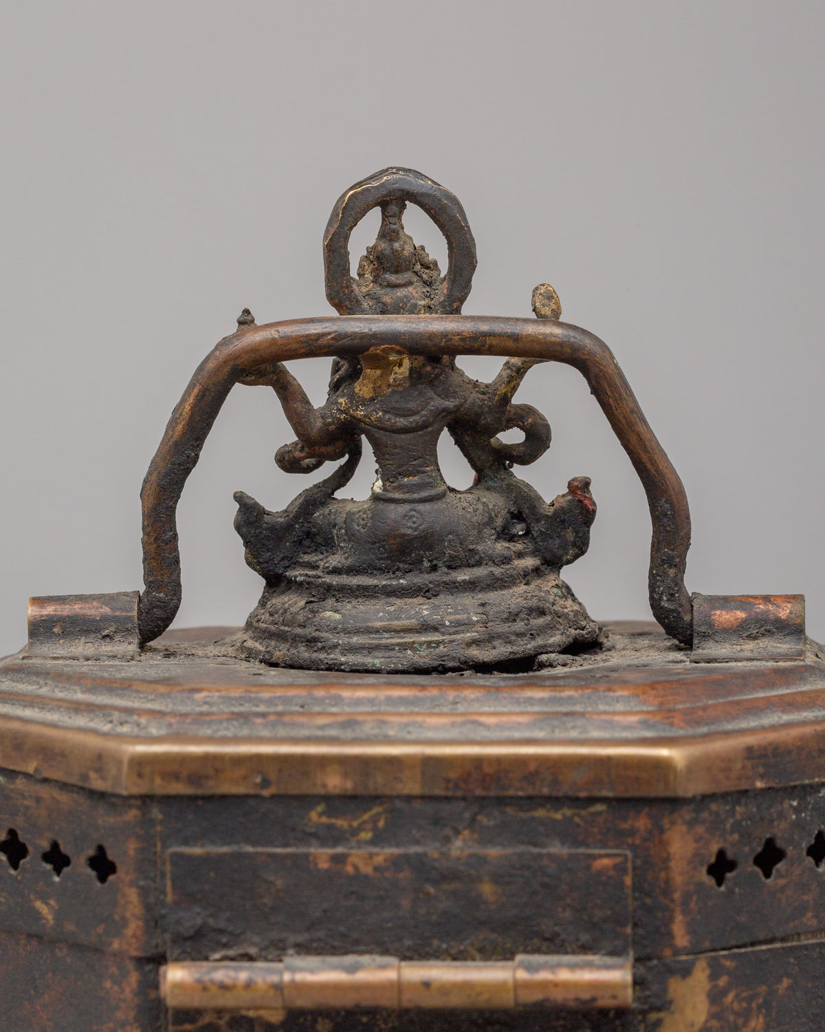 Jewellery Box With Buddhist Deity Carvings | Handcrafted Brass Copper Box