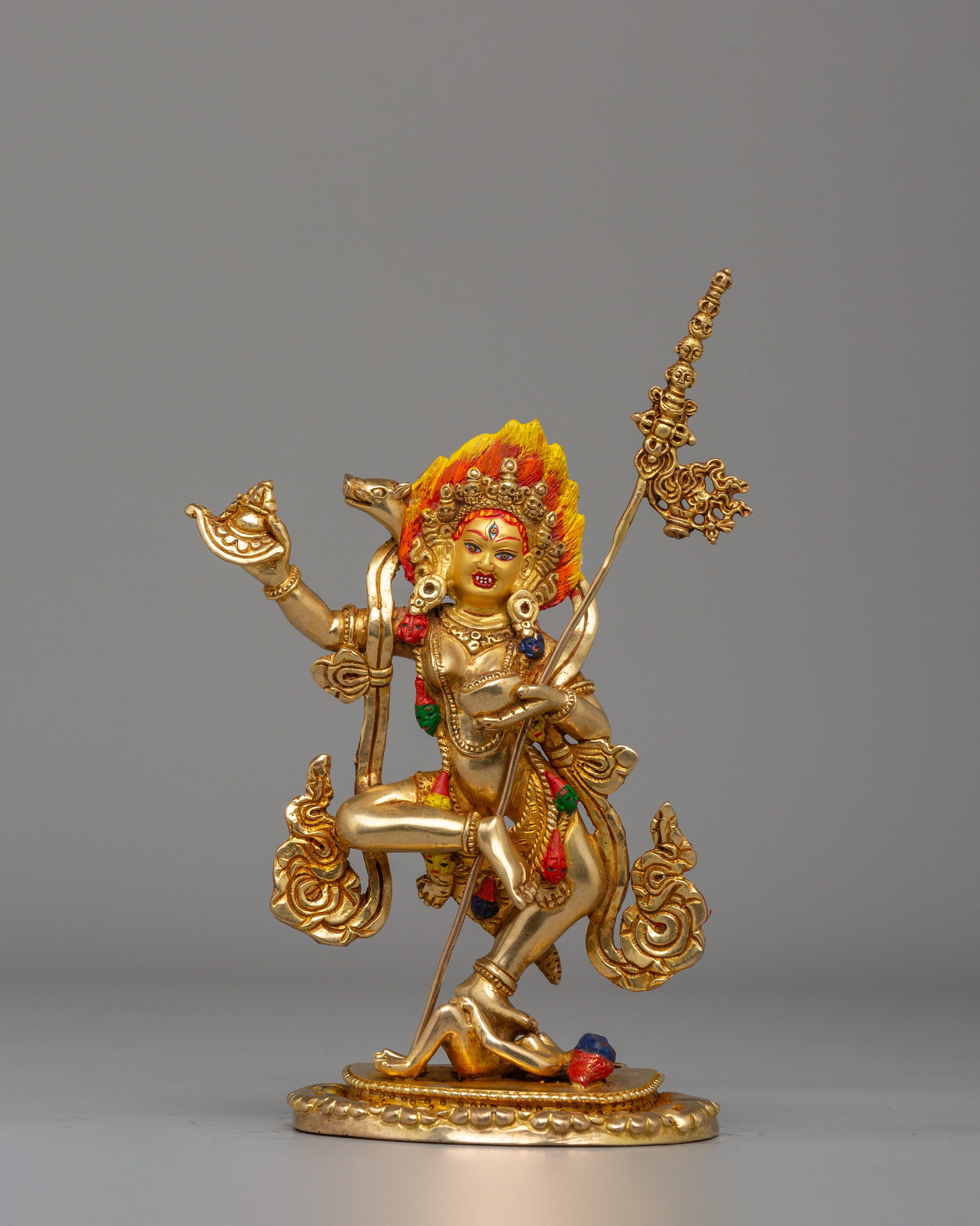 Protector Deity Dorje Phagmo Statue | Handcrafted Copper Body with Gold Plating