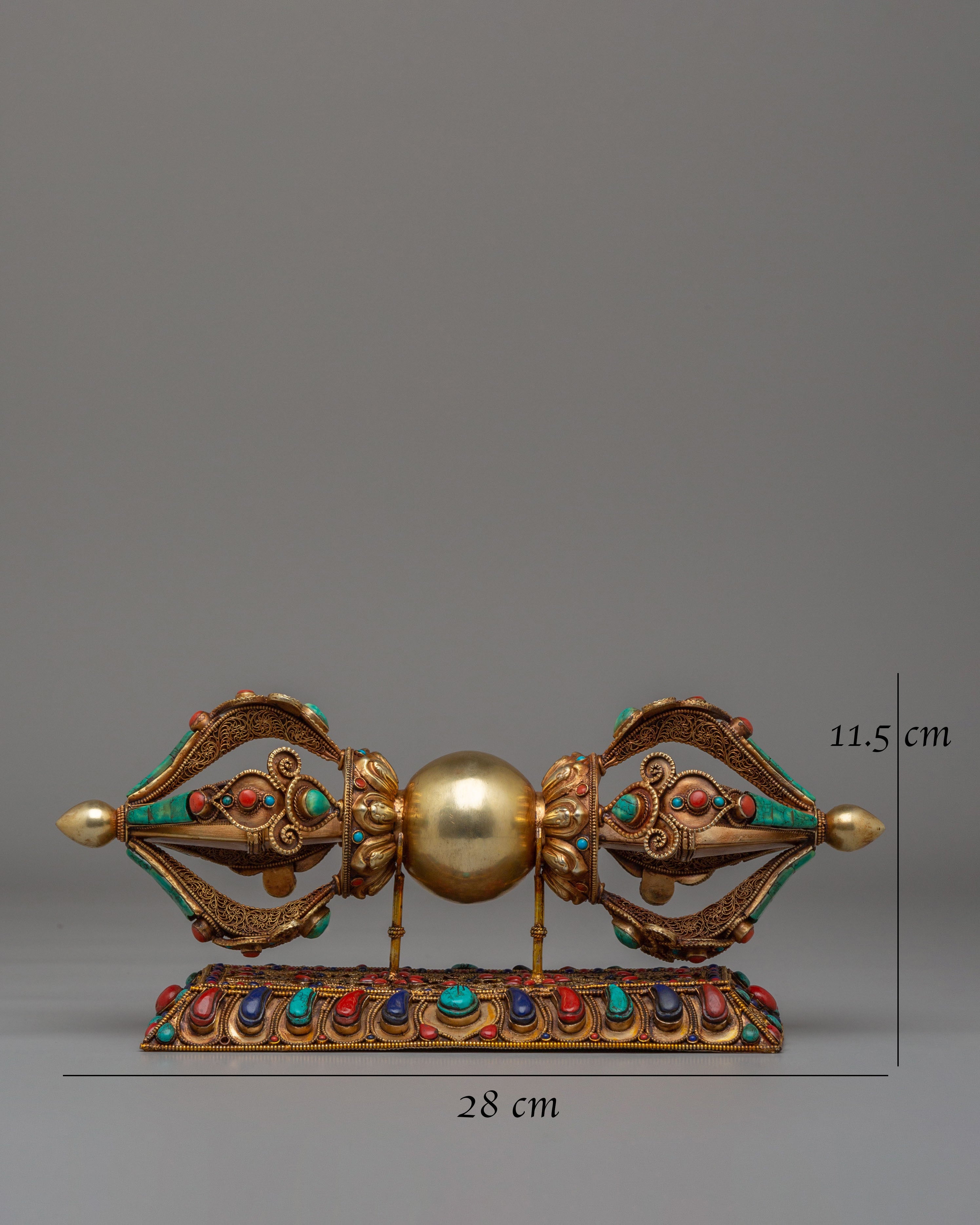 Buddhist Ritual Vajra With Stand | Copper Gemstone Dorje
