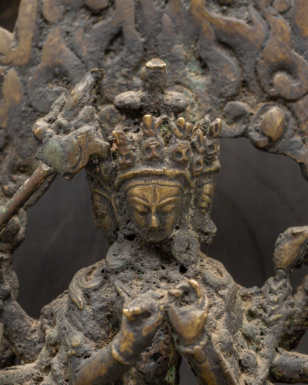 Tibetan Buddhist Marichi Statue | Handmade Brass and Wood Deity Sculpture