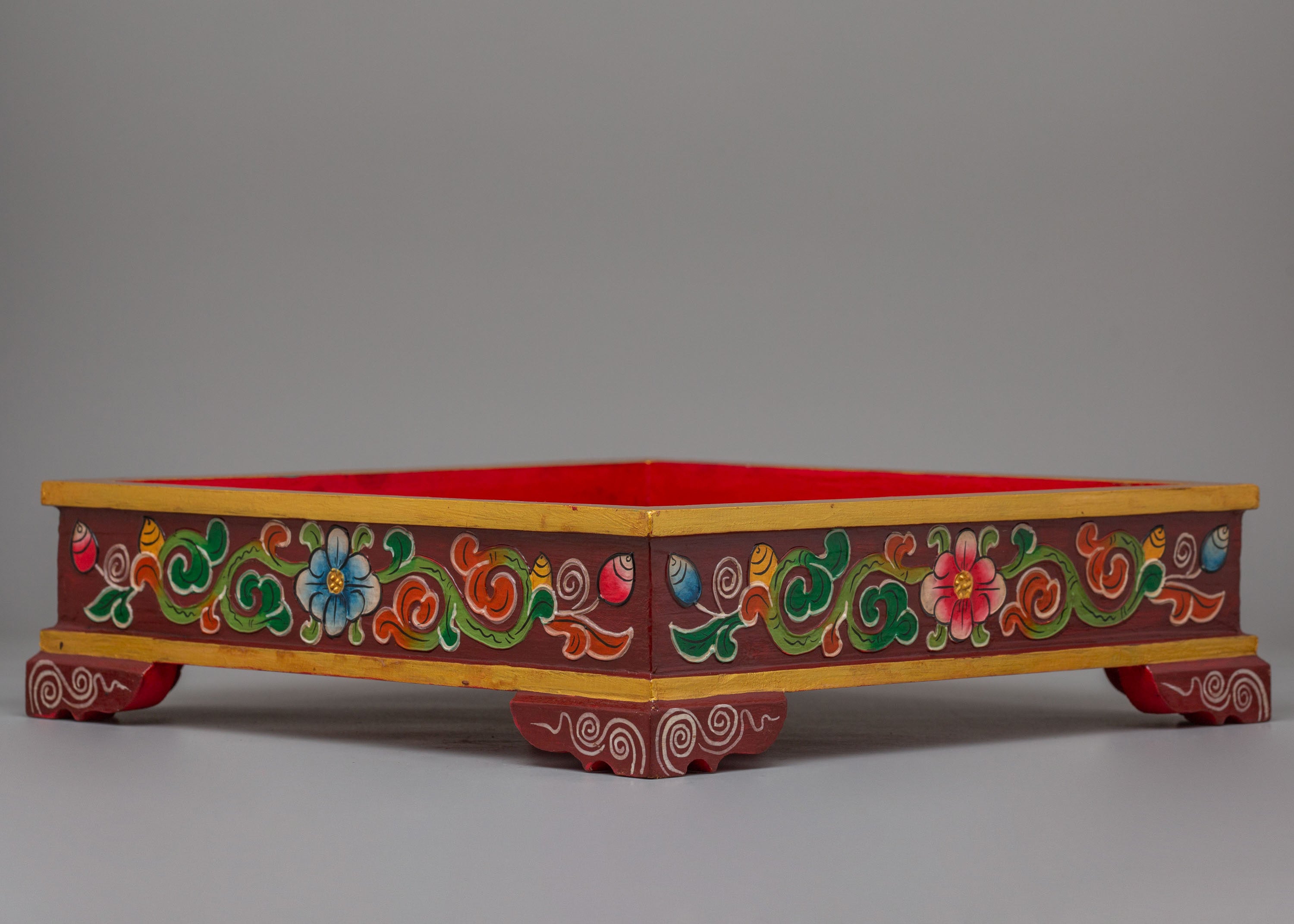 Handmade Tibetan Tray | Wooden Buddhist Offering Tray