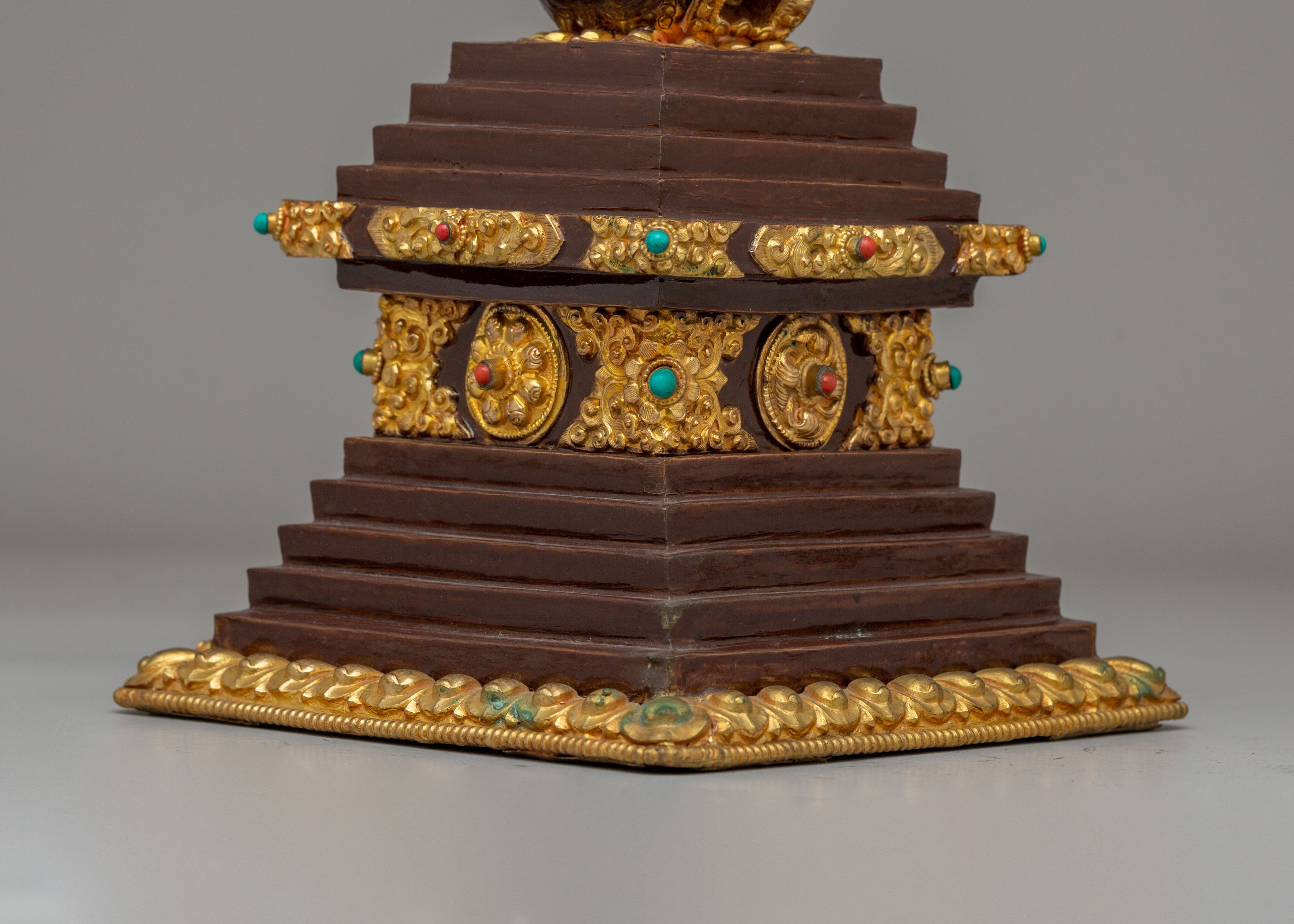 Handcrafted Altar Enlightenment Stupa | Tibetan Copper Spiritual Sculpture