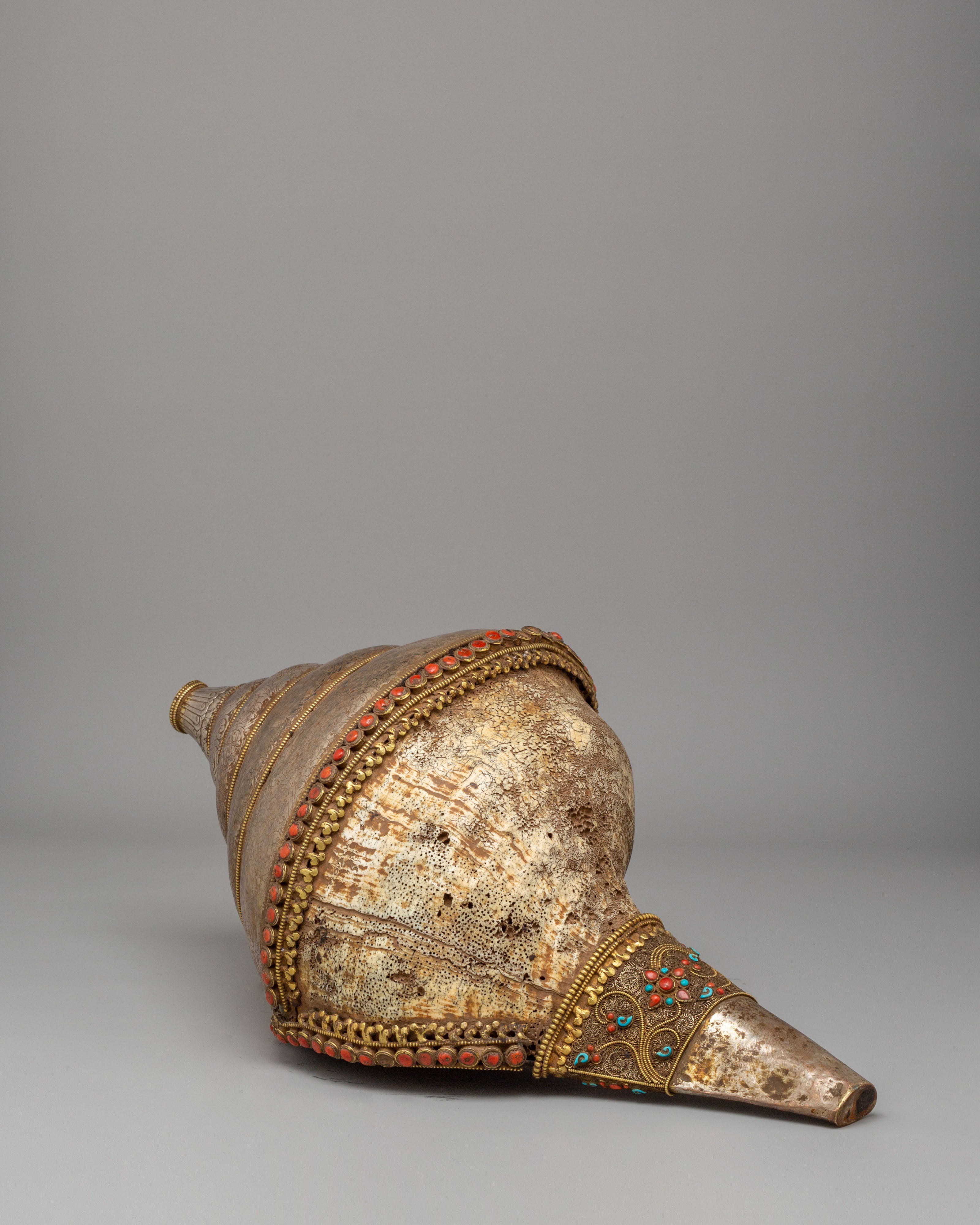 Handmade Decorative Sankha with Base | Antique Conch Shell Spiritual Decor