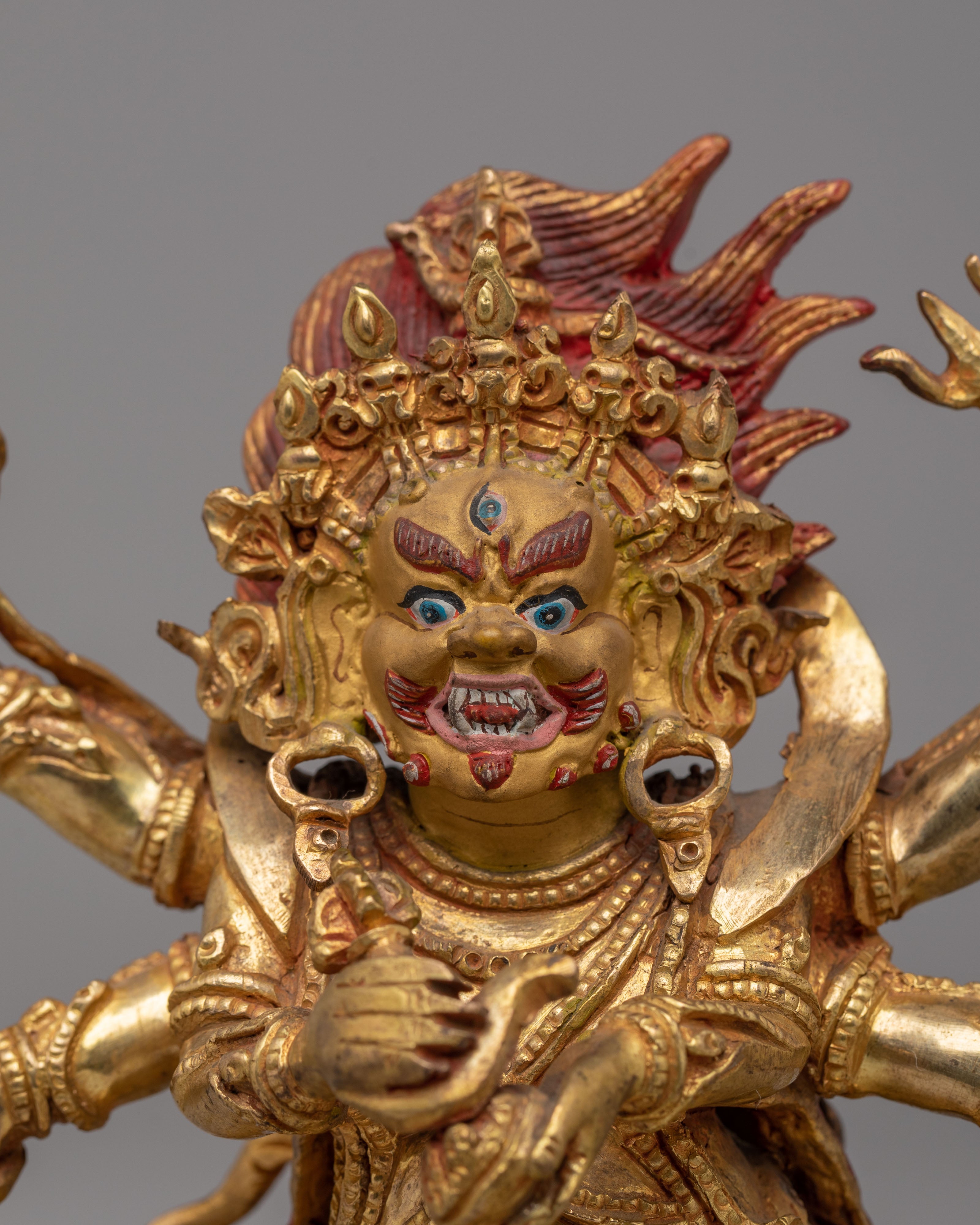 Handcrafted Six-Armed Mahakala Statue | Tibetan Protector Deity