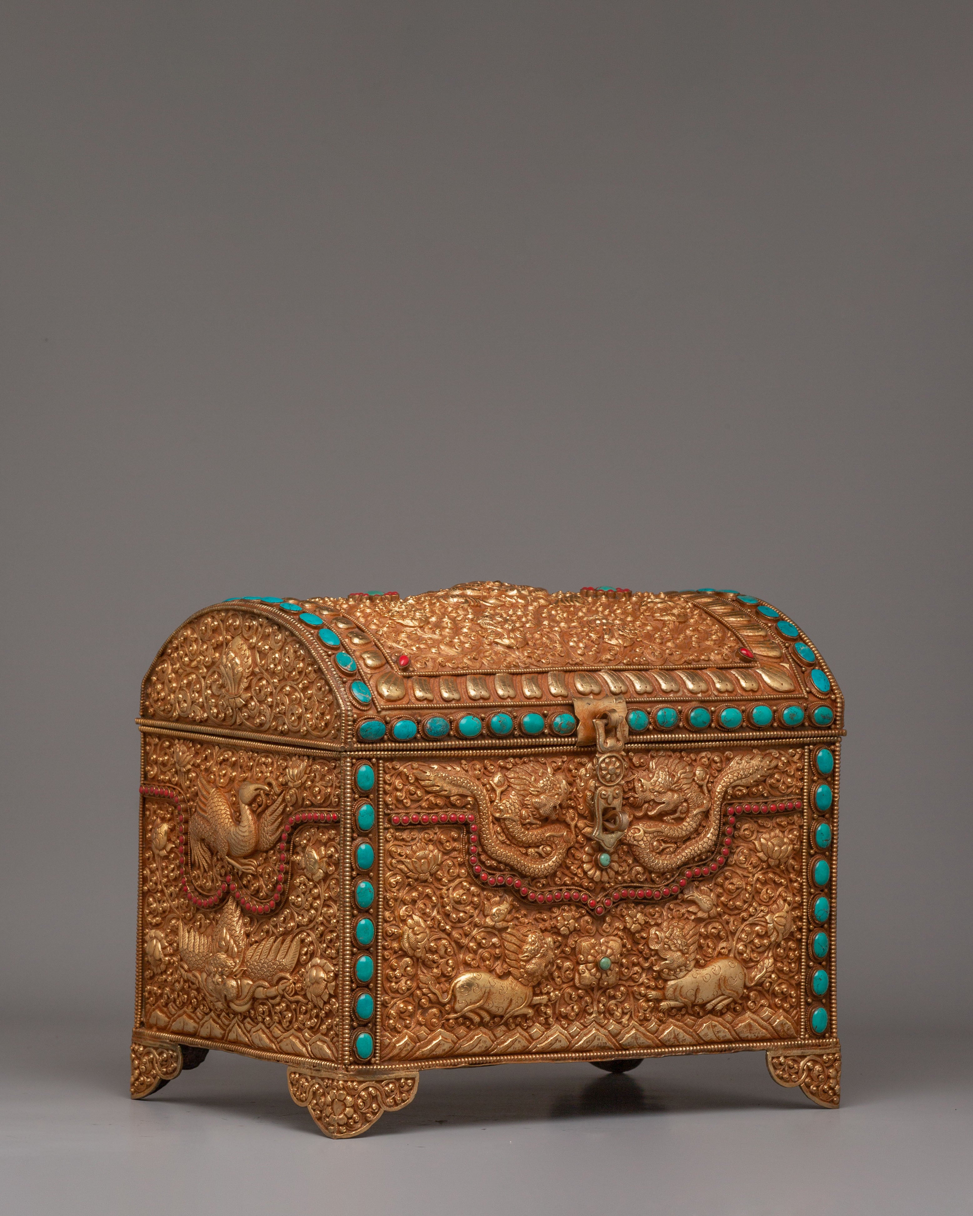 Handmade Dragon Treasure Box | Gemstone & Gold Plated Copper