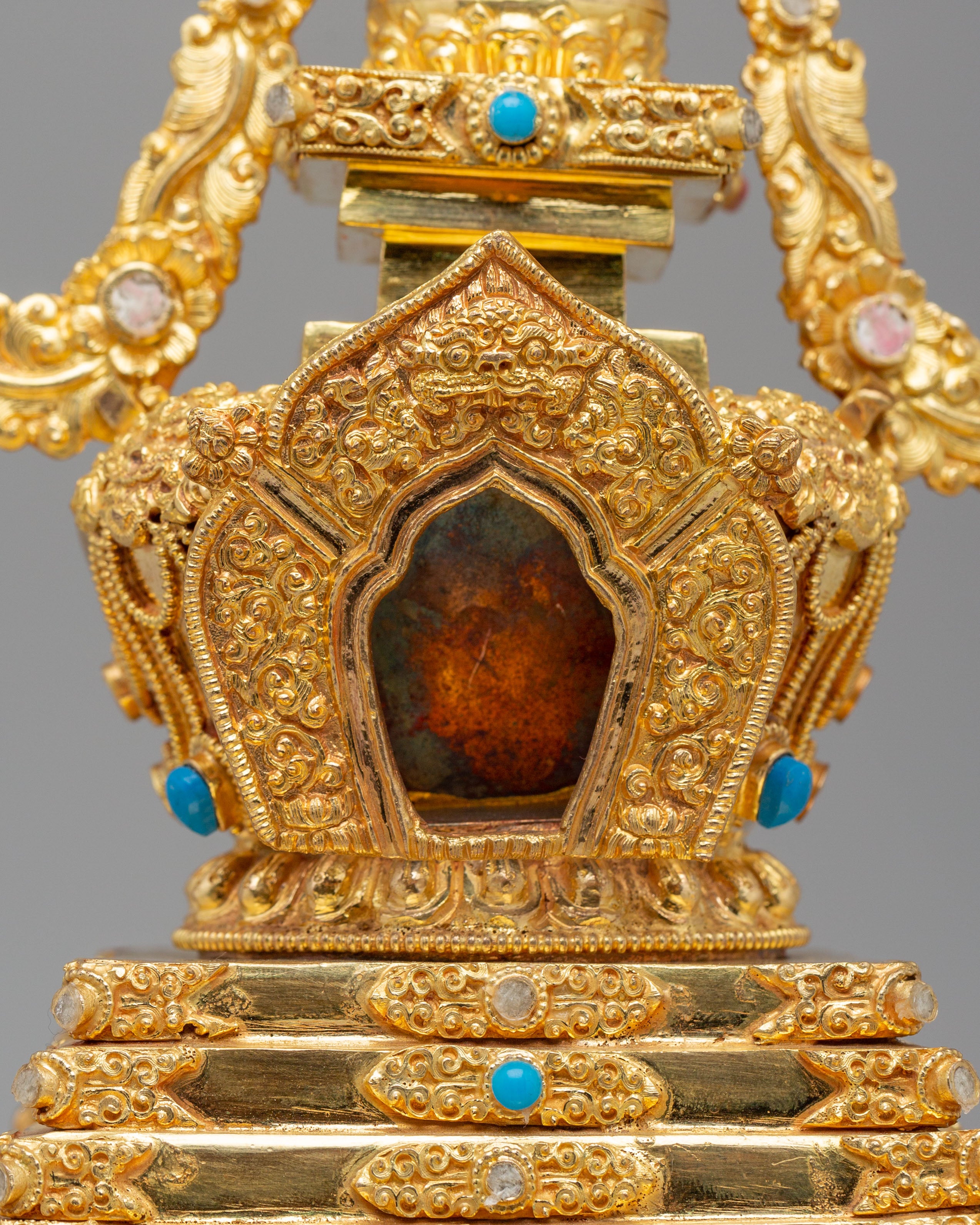Gold Plated Altar Enlightenment Stupa | Handcrafted Tibetan Buddhist Shrine