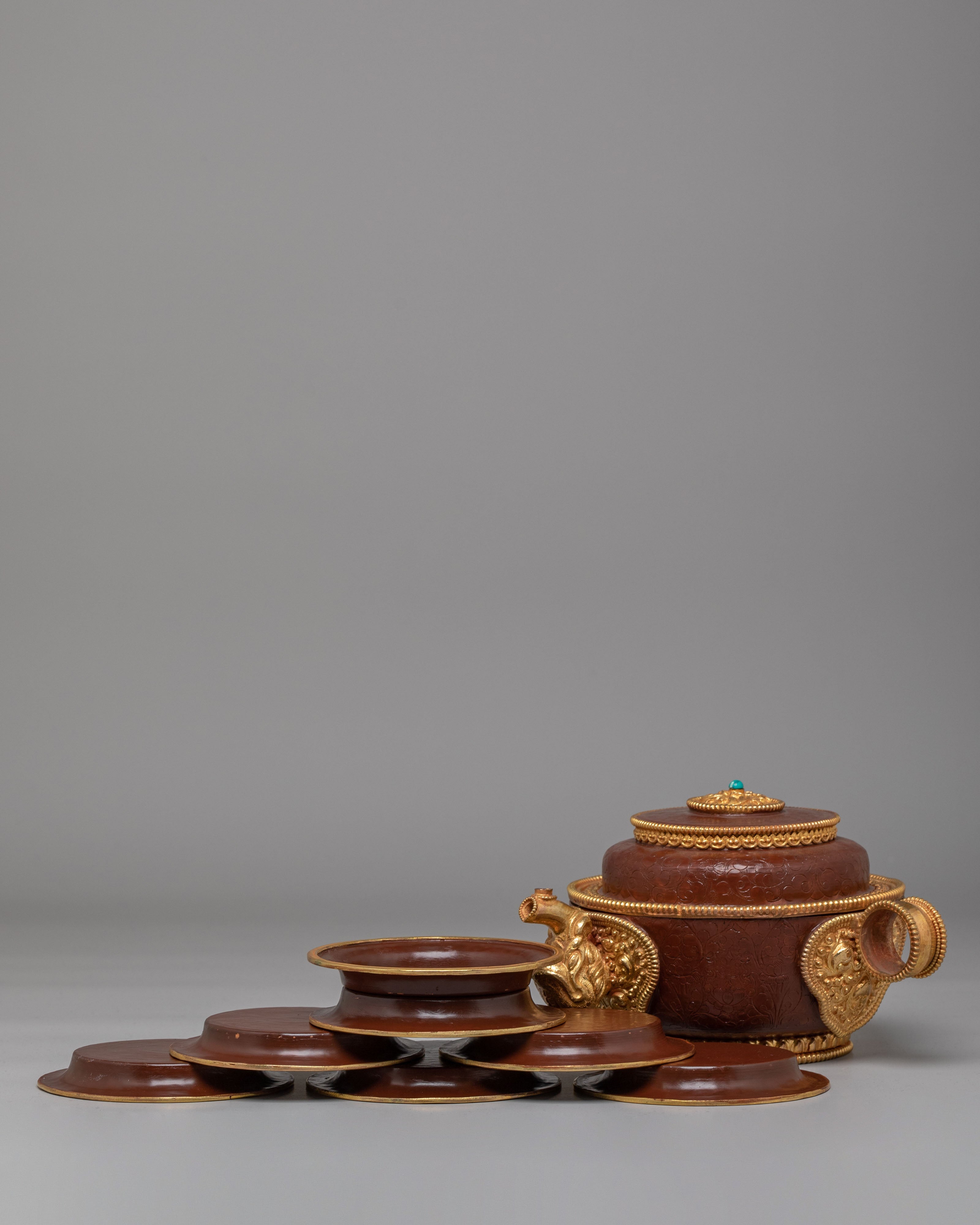 Tibetan Ritual Water Offering Set | Pot, Stand, Plates