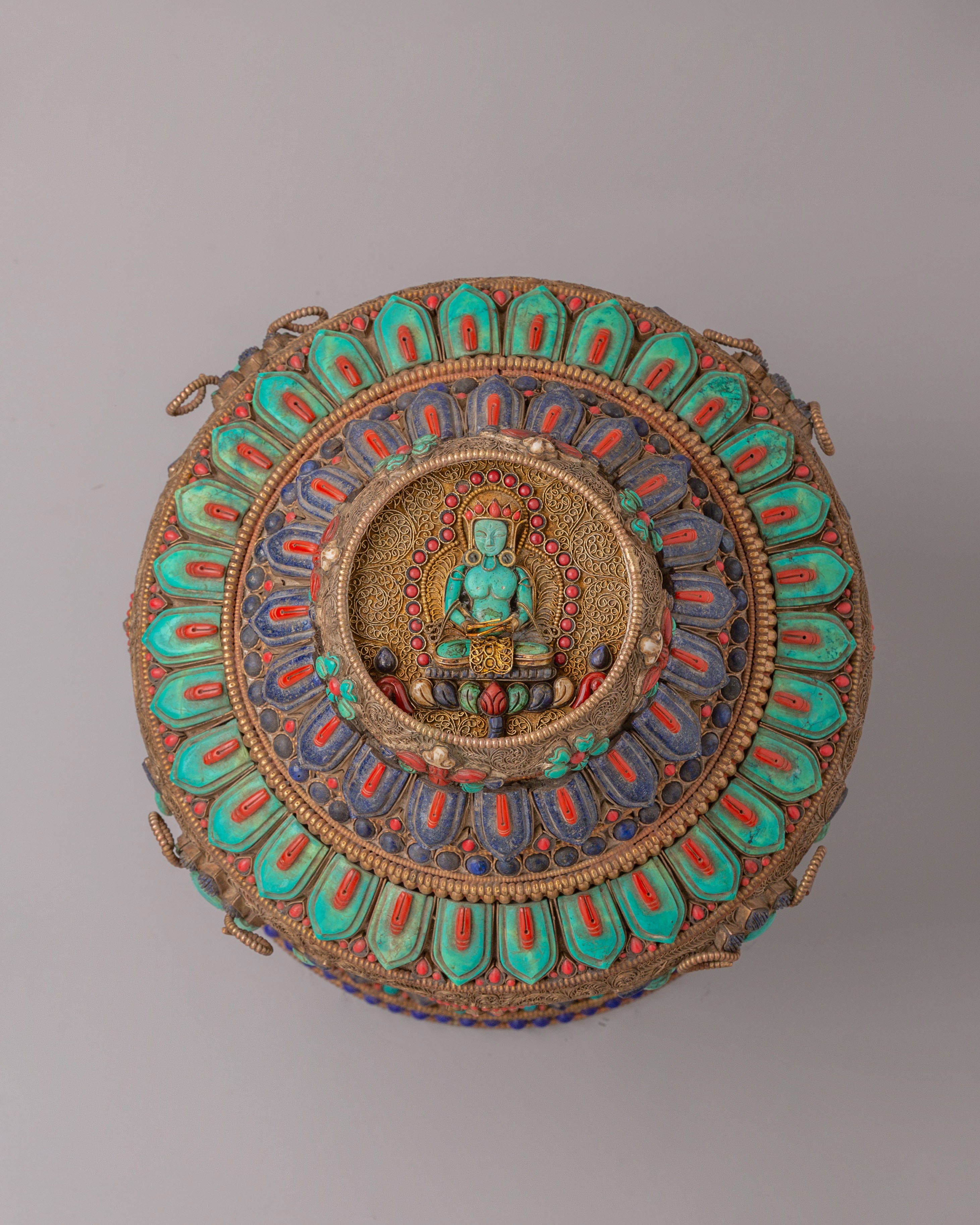 Dhupur Tibetan Rice Pot | Copper Body with Hand-Carved Deities