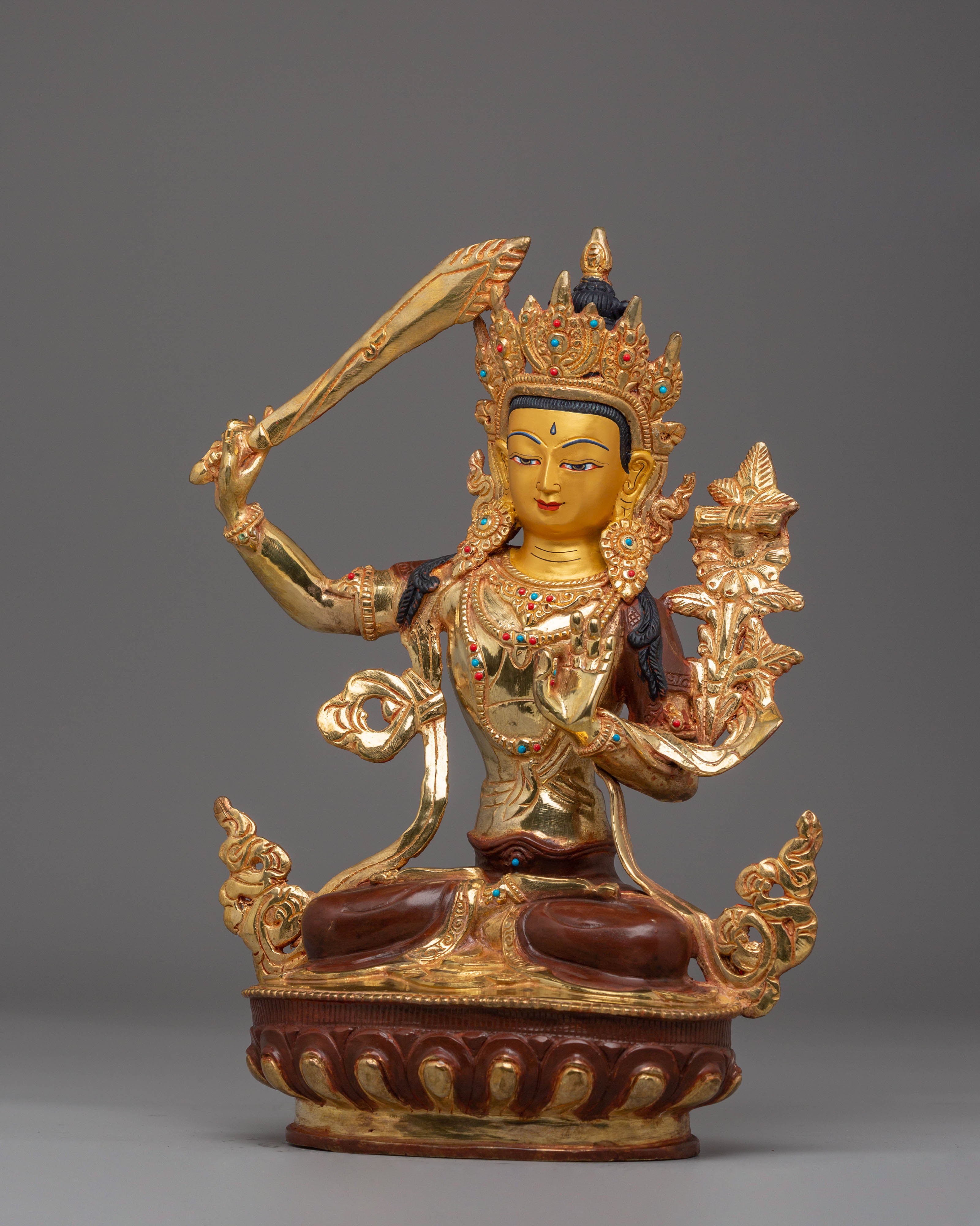 Wisdom Deity Manjushri Handmade Statue | Tibetan Himalayan Artwork