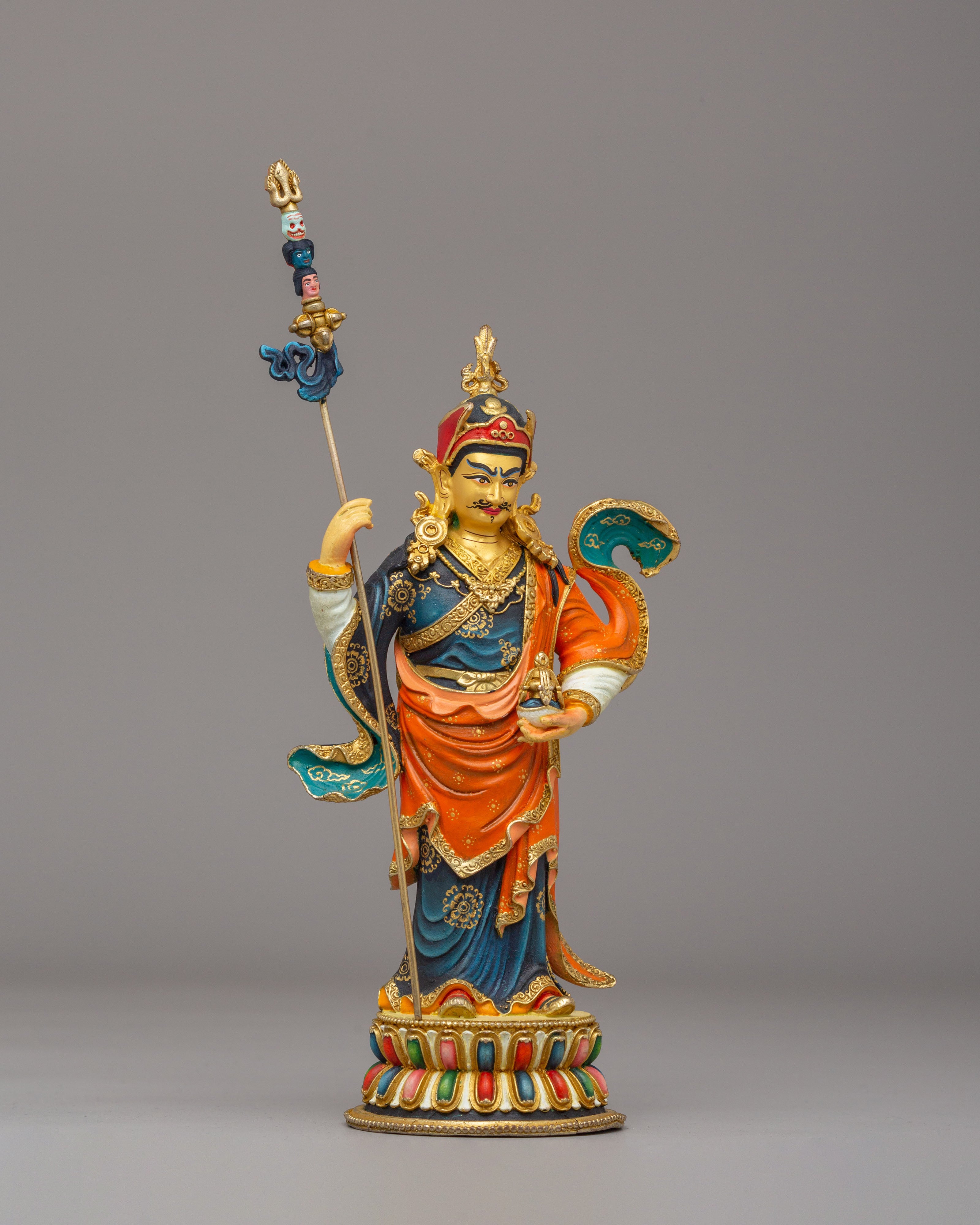 Tibetan Standing Guru Rinpoche Statue | Handcrafted Copper Figure for Altar
