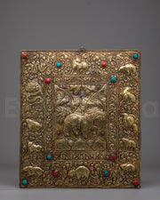 Decorative Tibetan Wall Hanging | Gemstone Inlaid Copper Art