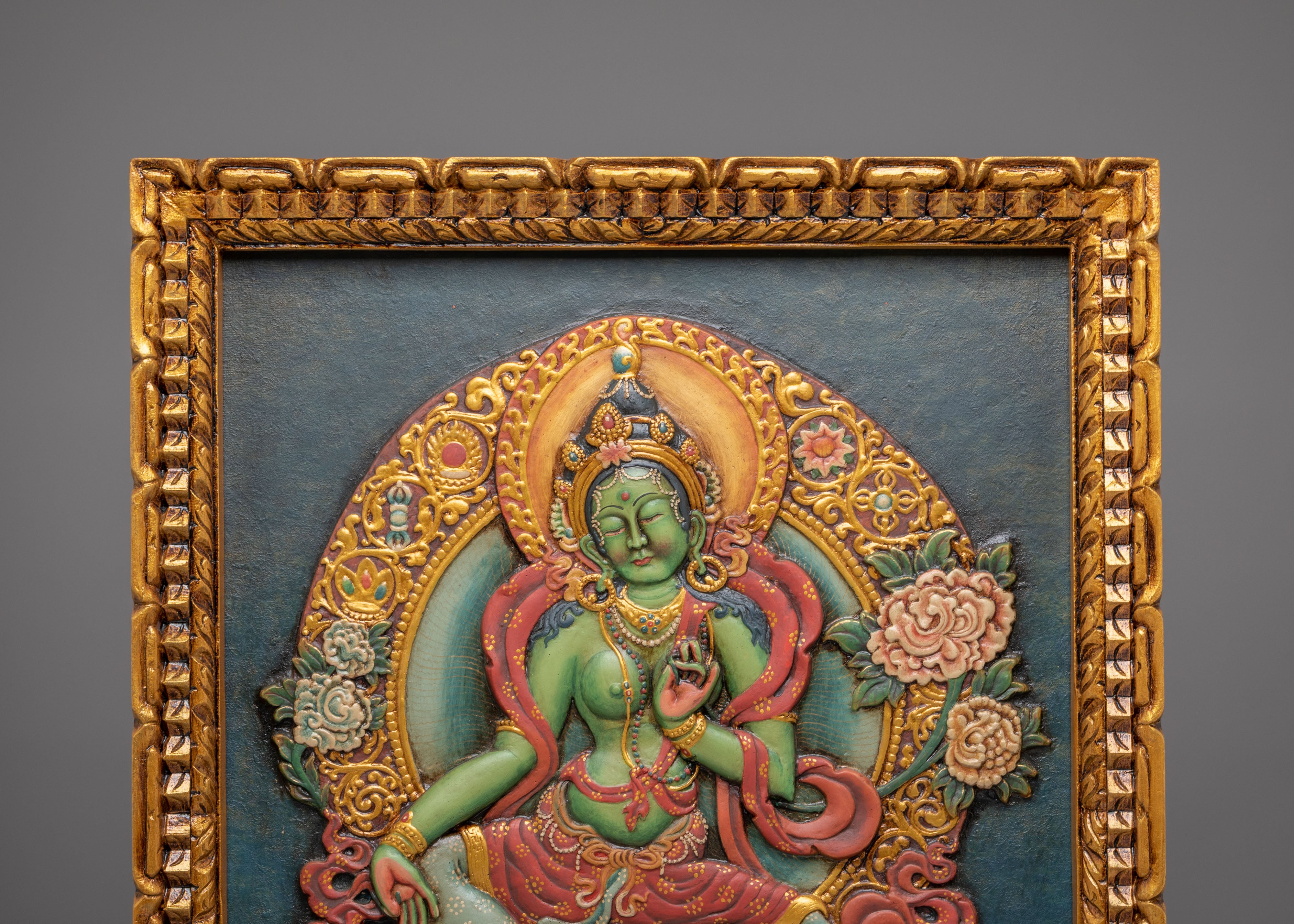 Traditional Green Tara Wall Hanging | Handcrafted Wooden Art