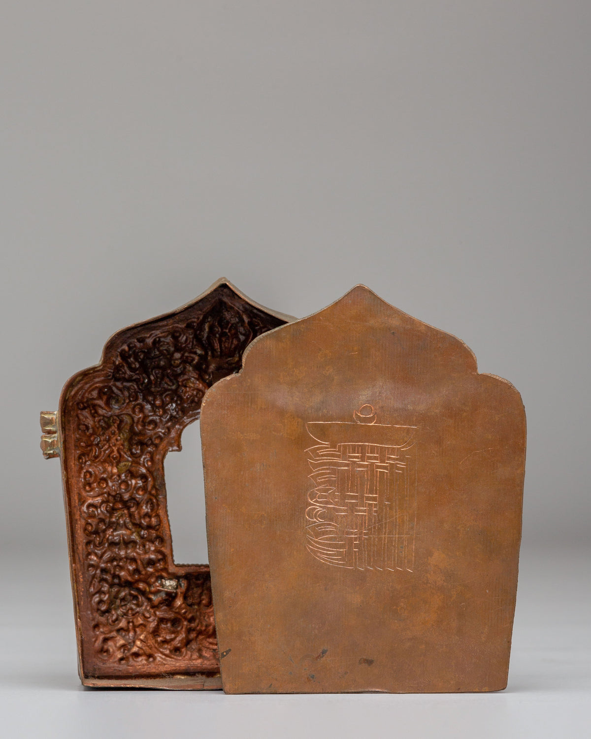 Himalayan Buddhist Altar Ghau Box | Copper Bronze Shrine Box
