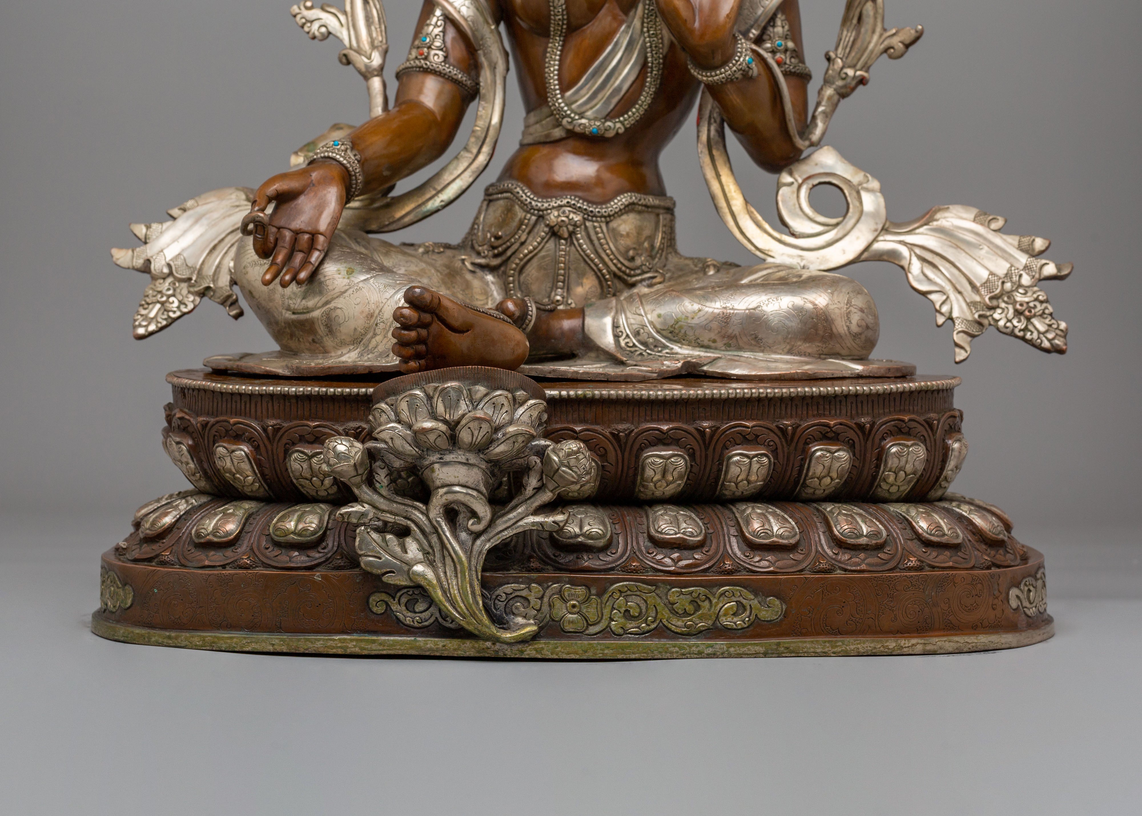 Sacred Compassion Green Tara Statue | Oxidized Copper Body