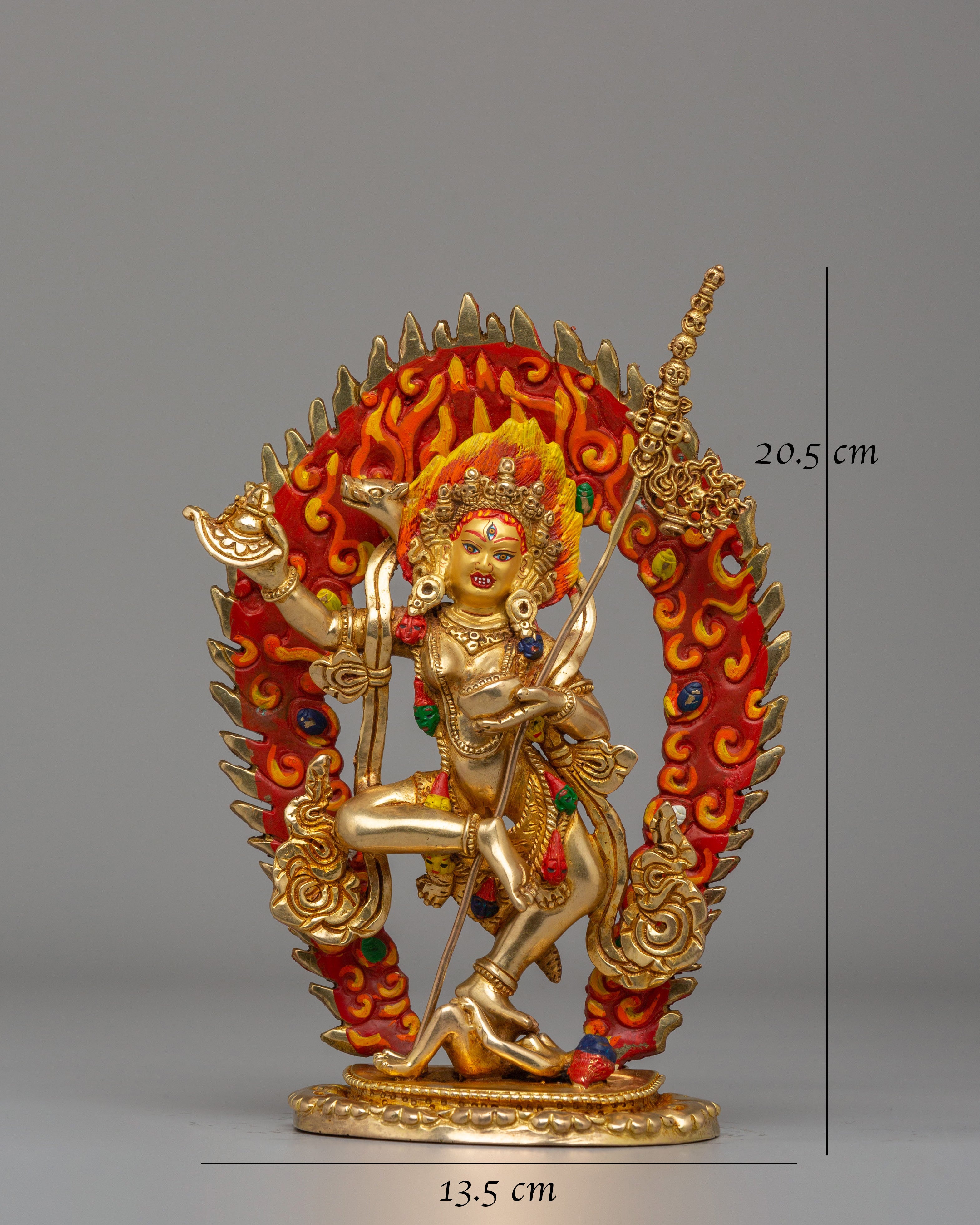 Protector Deity Dorje Phagmo Statue | Handcrafted Copper Body with Gold Plating