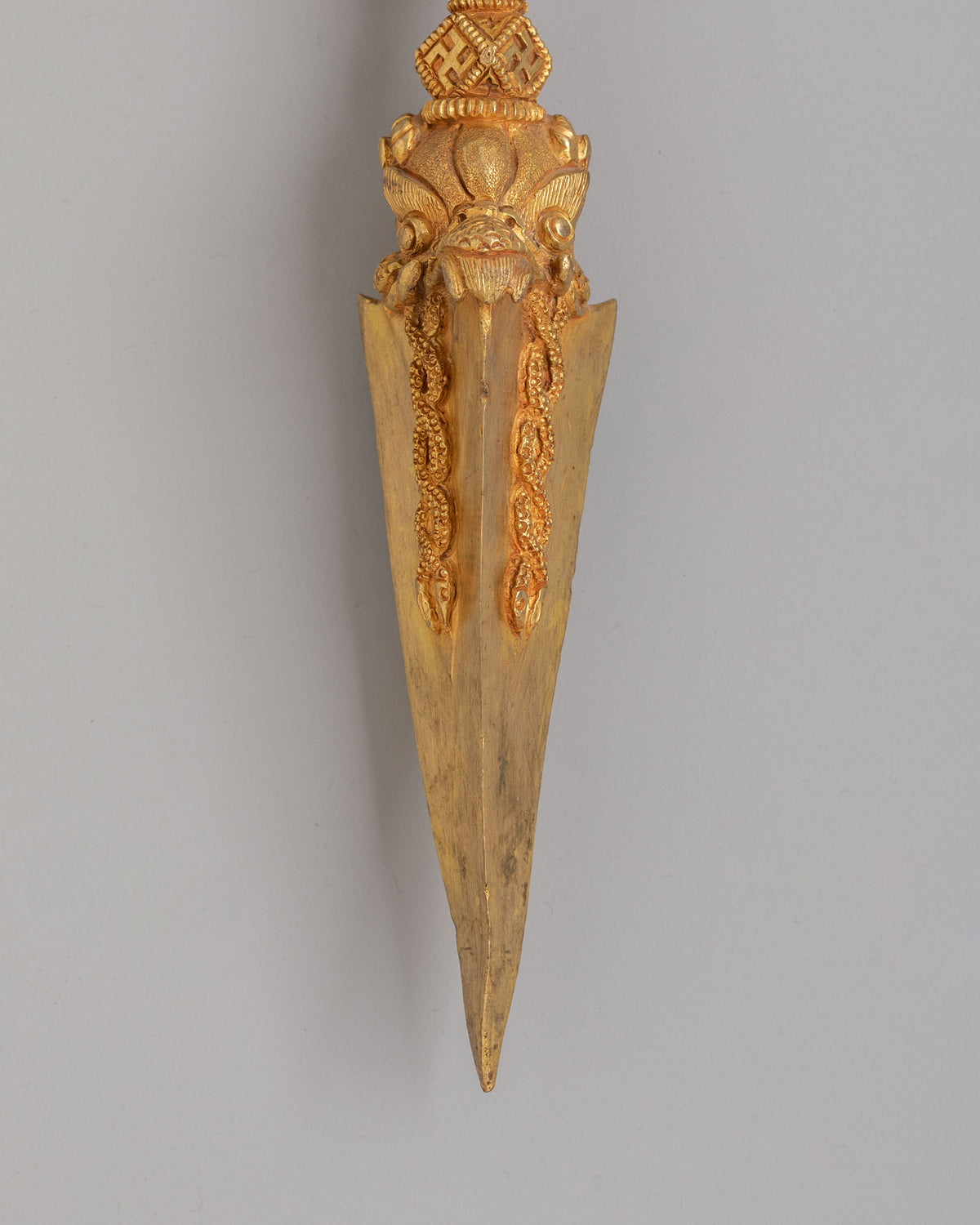 Traditional Buddhist Phurba Dagger | Gold Plated Copper Ritual Dagger