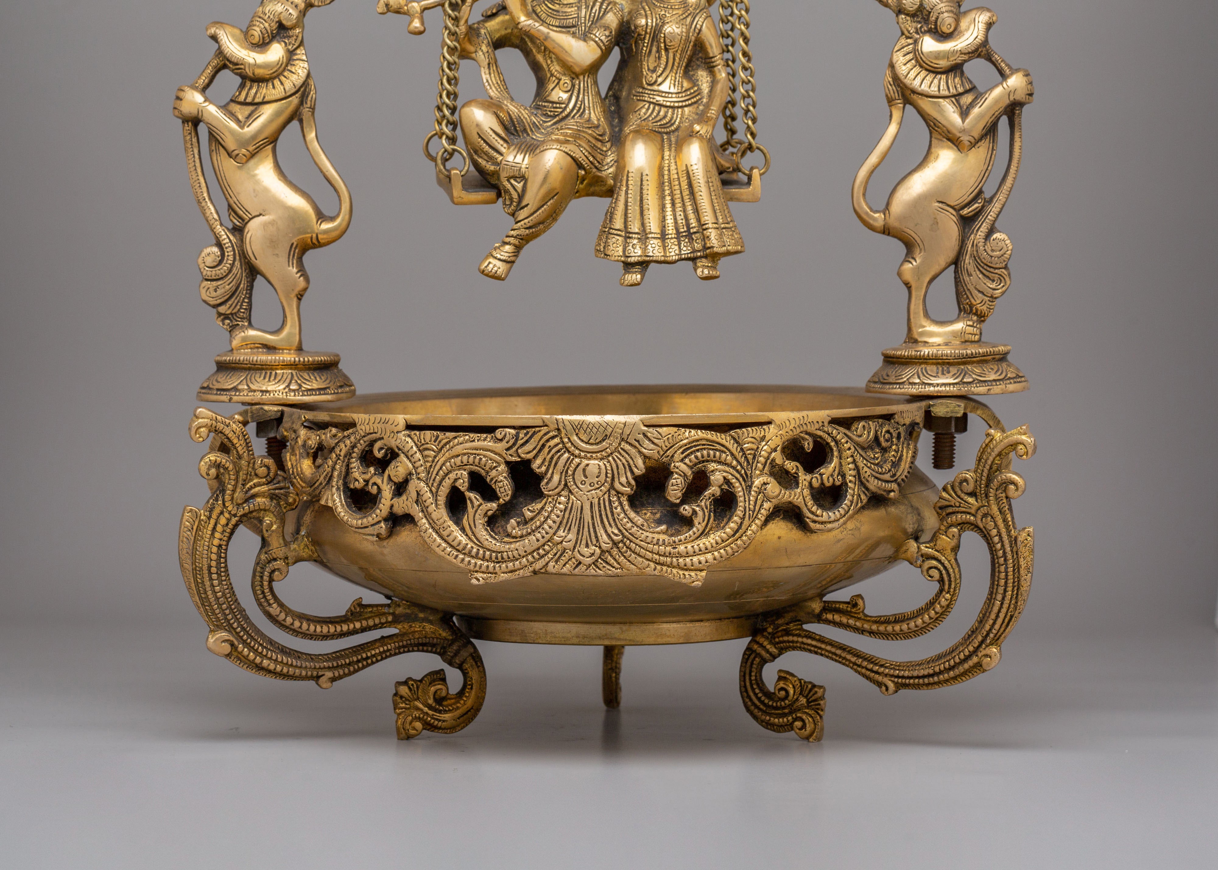 Radha Krishna Jhoola Urli | Decorative Brass Swing Url Bowl