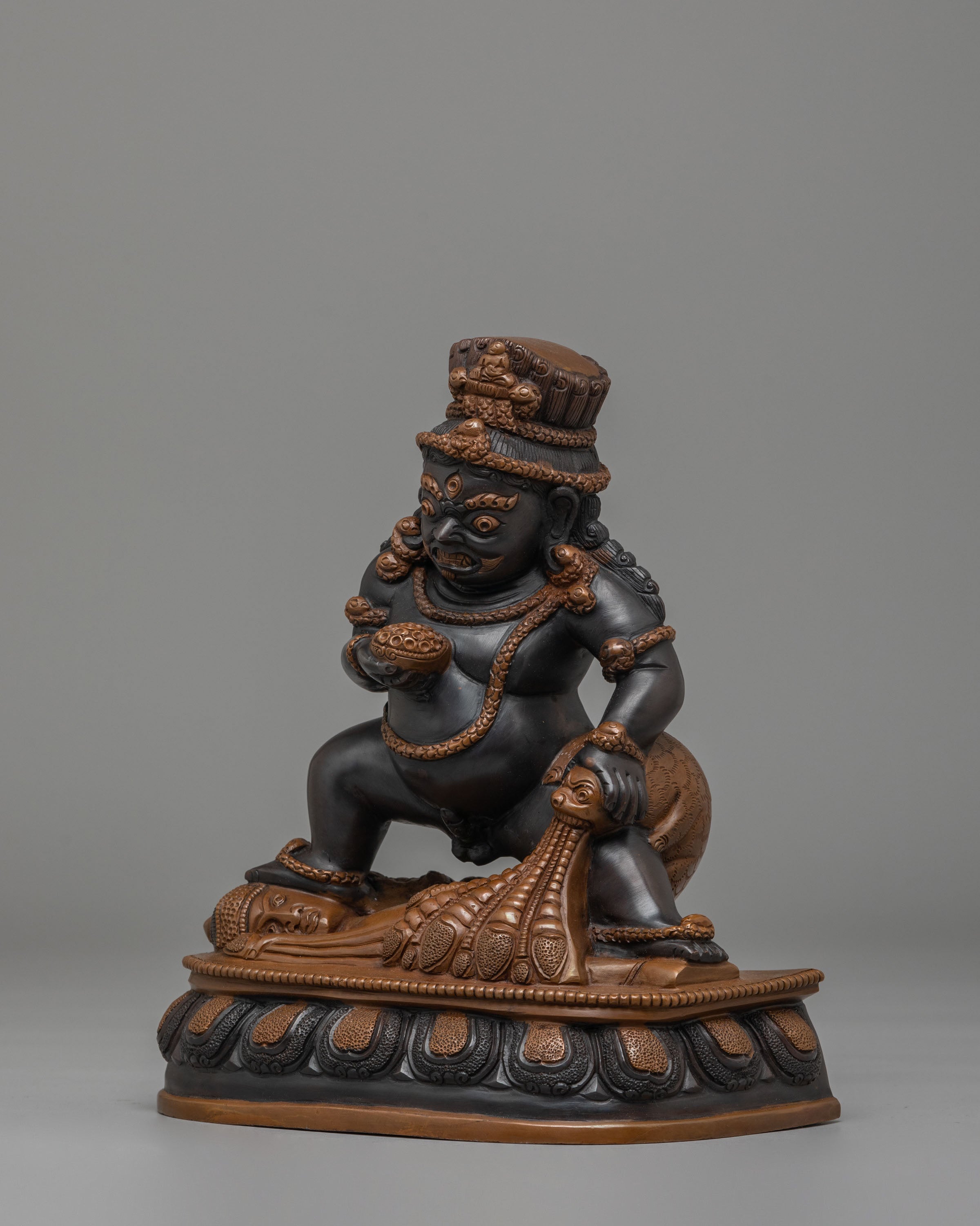 Wealth Guardian Black Dzambhala Sculpture | Handcrafted Oxidized Copper Statue