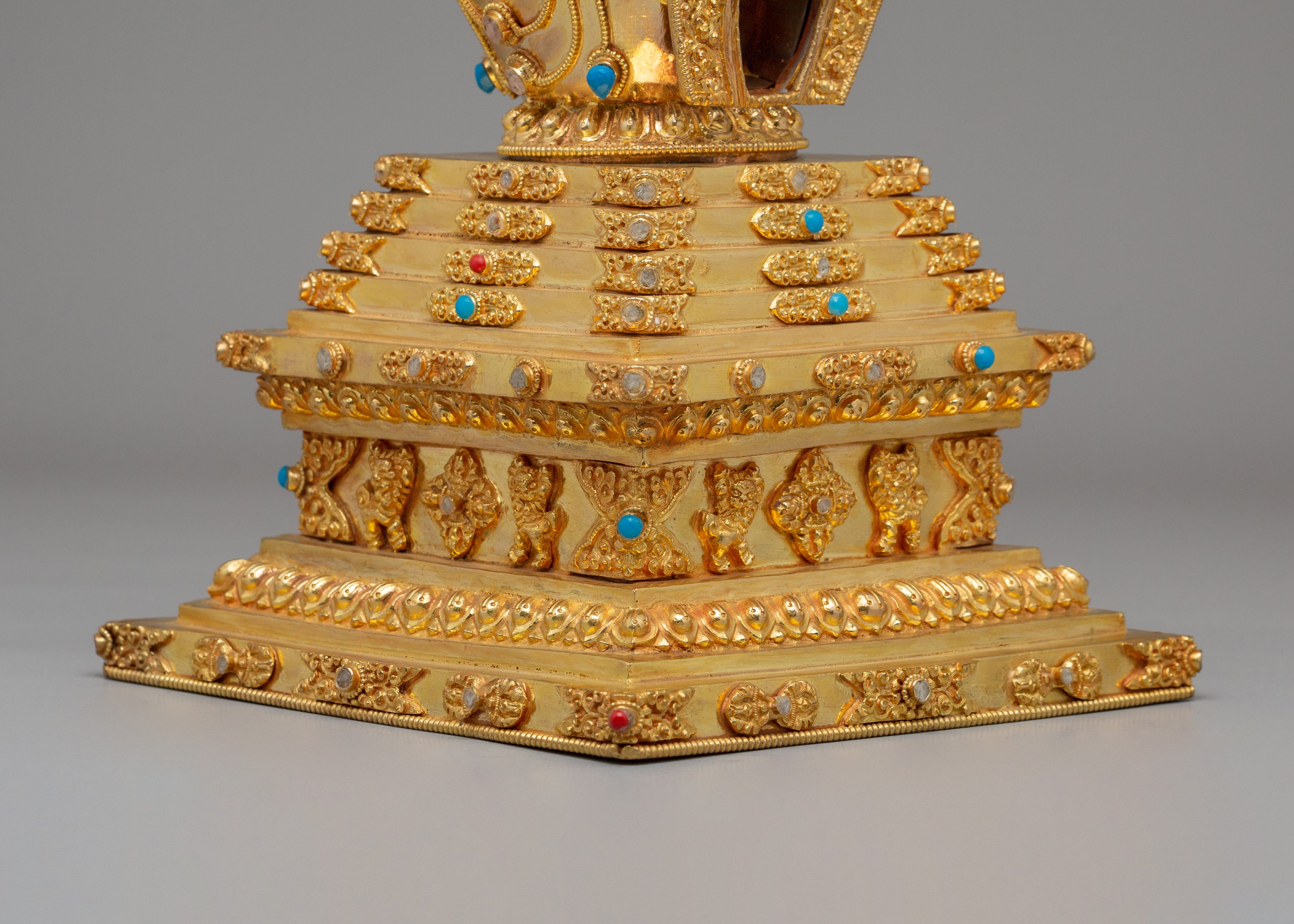 Gold Plated Altar Enlightenment Stupa | Handcrafted Tibetan Buddhist Shrine