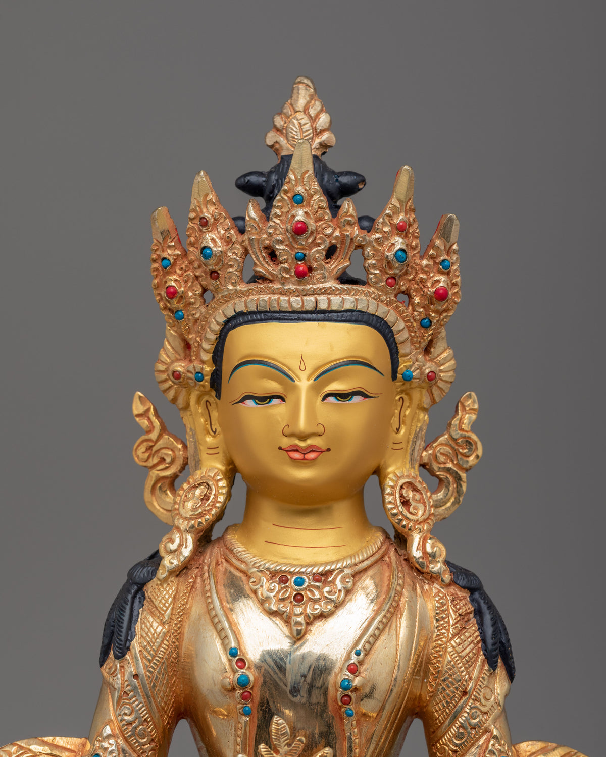 Traditional Amitayus Sculpture | 24K Mercury Gold Plated Copper Statue