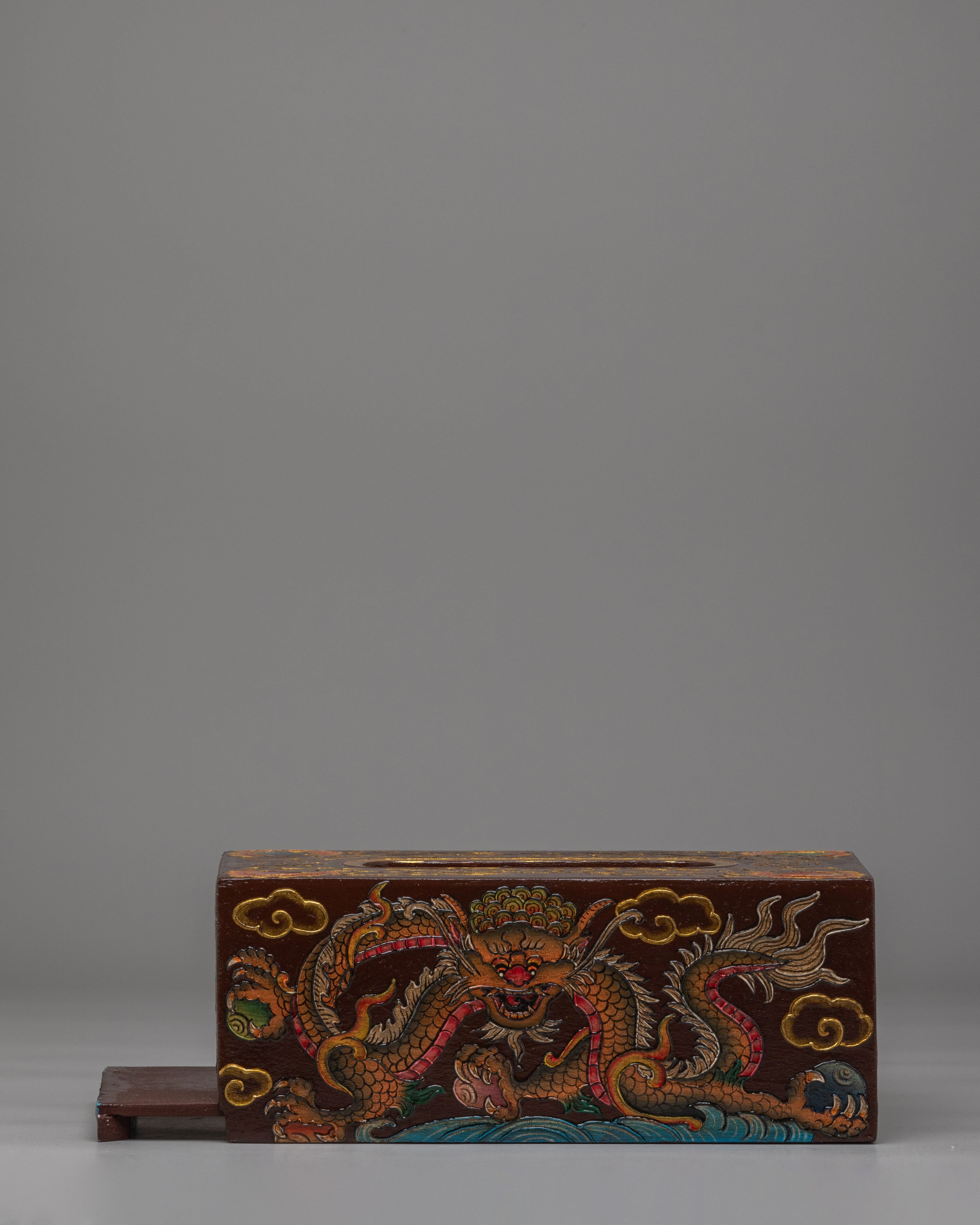 Dragon Motif Tissue Holder | Traditional Wooden Decor