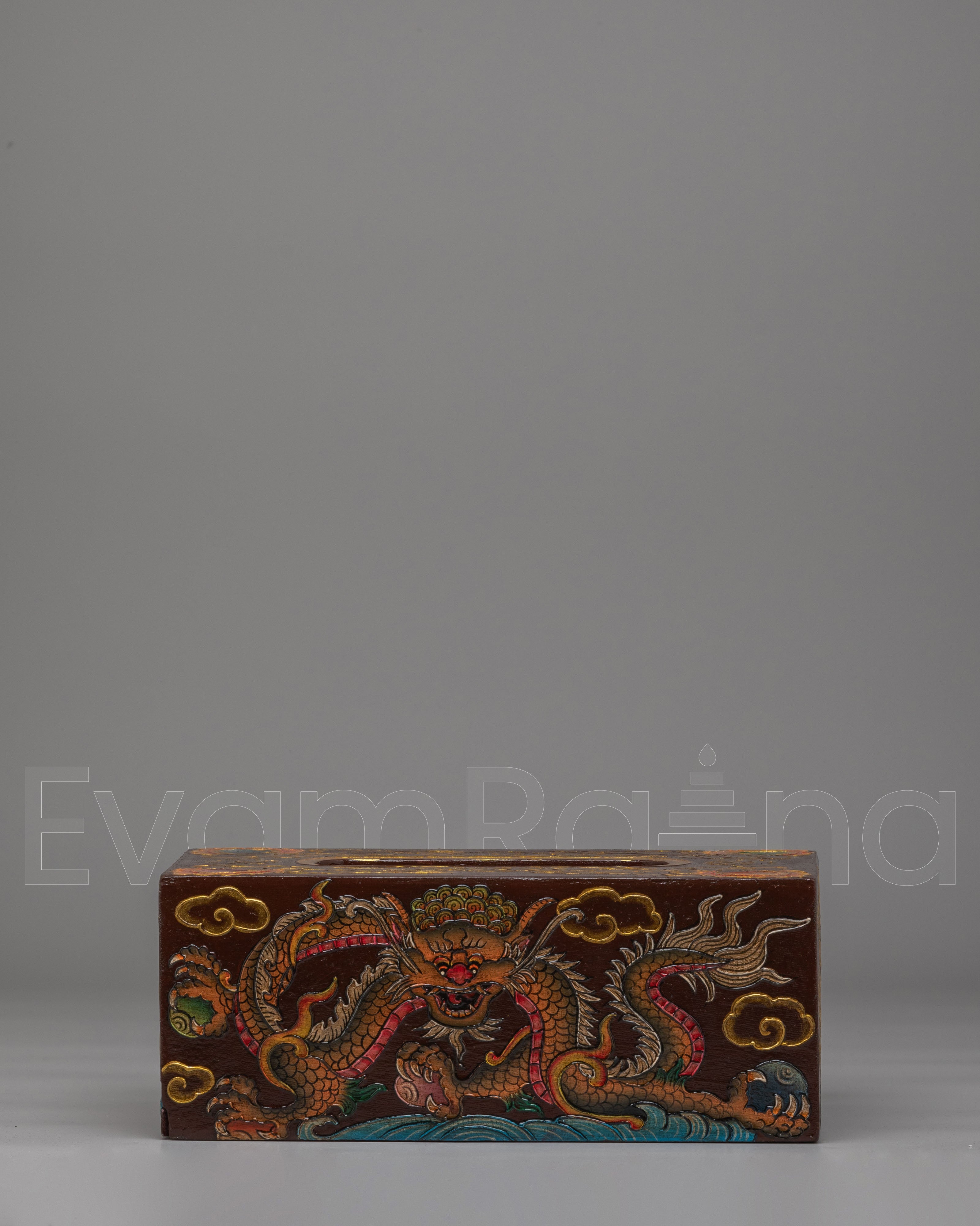 Wooden Dragon Motif Tissue Holder