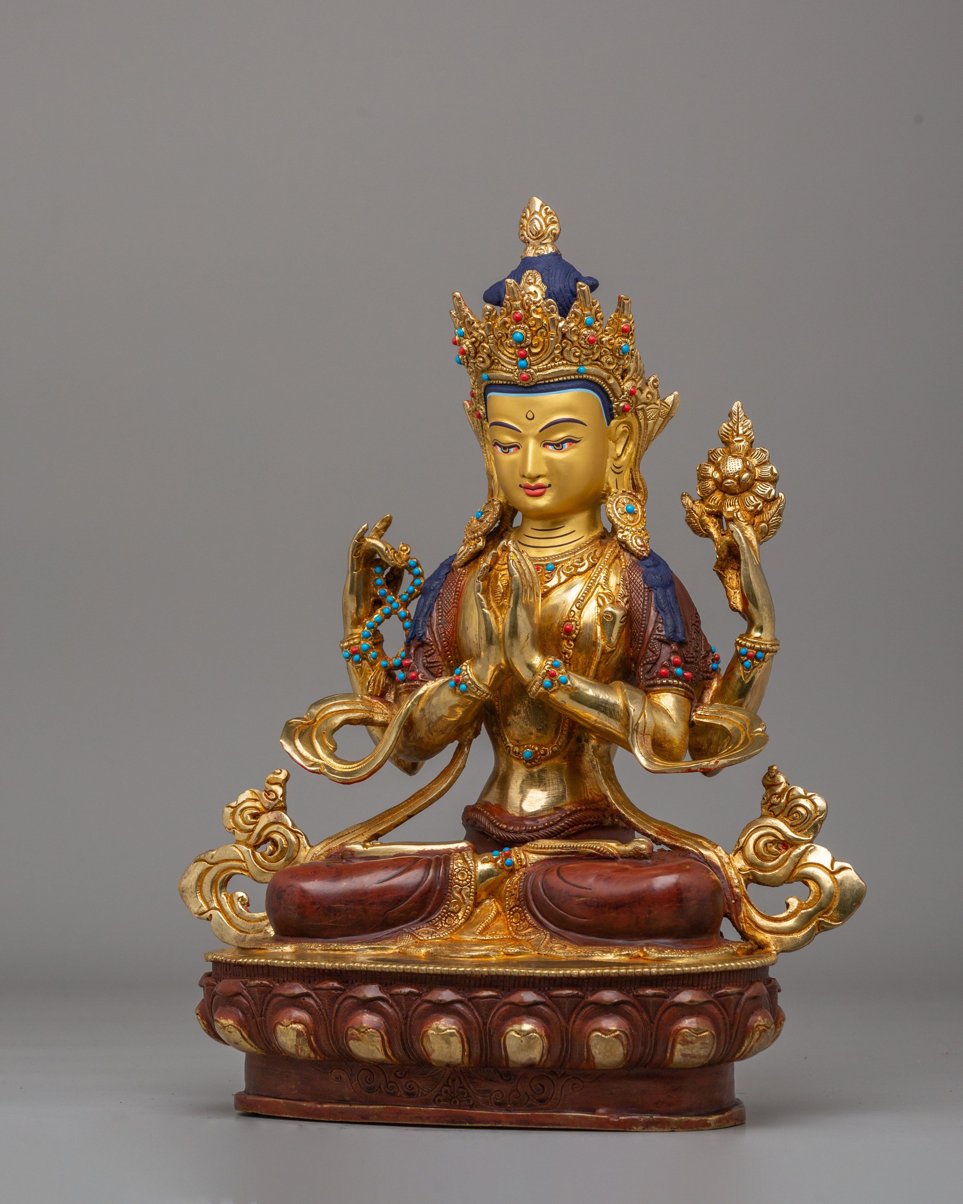 Traditional Chenrezig Statue | Tibetan Compassion Buddha Sculpture