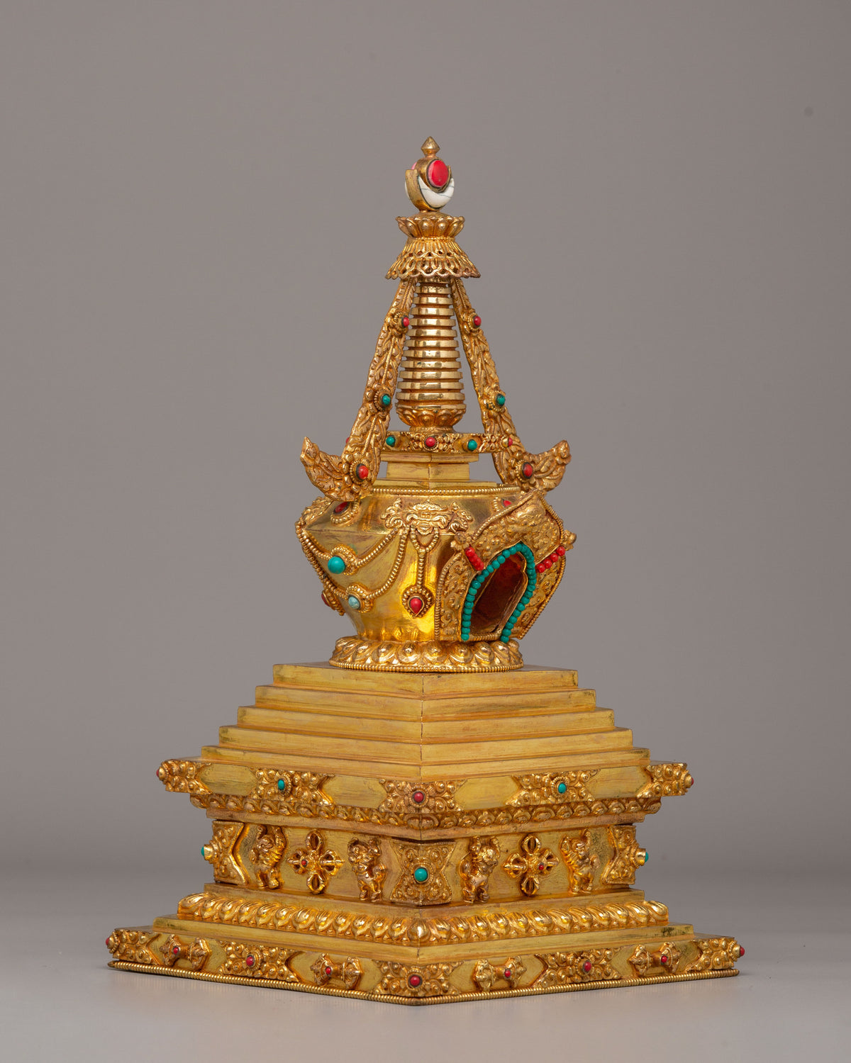 Tibetan Ritual Enlightenment Stupa | Gold Plated Copper Stupa