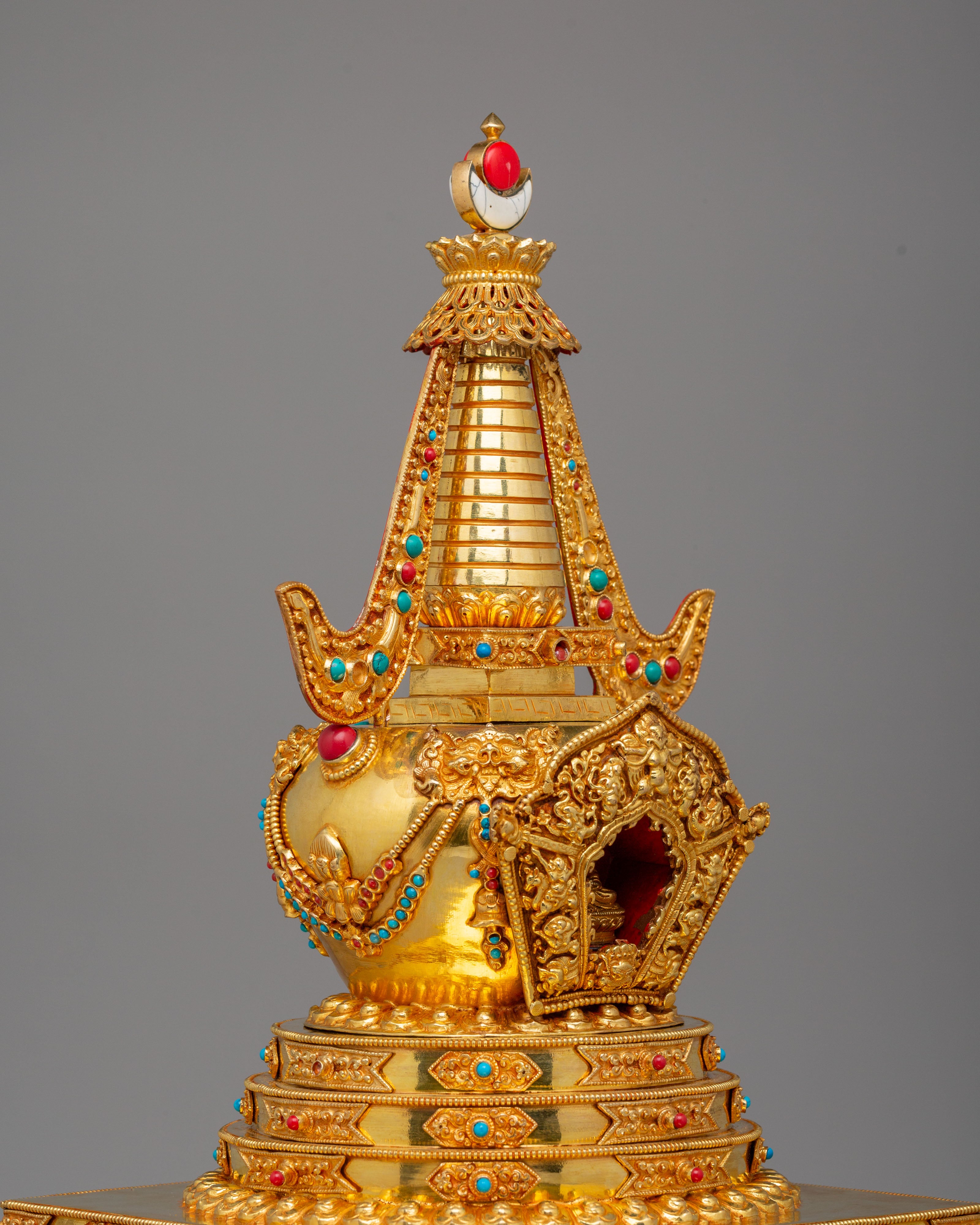 Handcrafted Stupa of Complete Victory | 24K Gold Plated with Gemstones