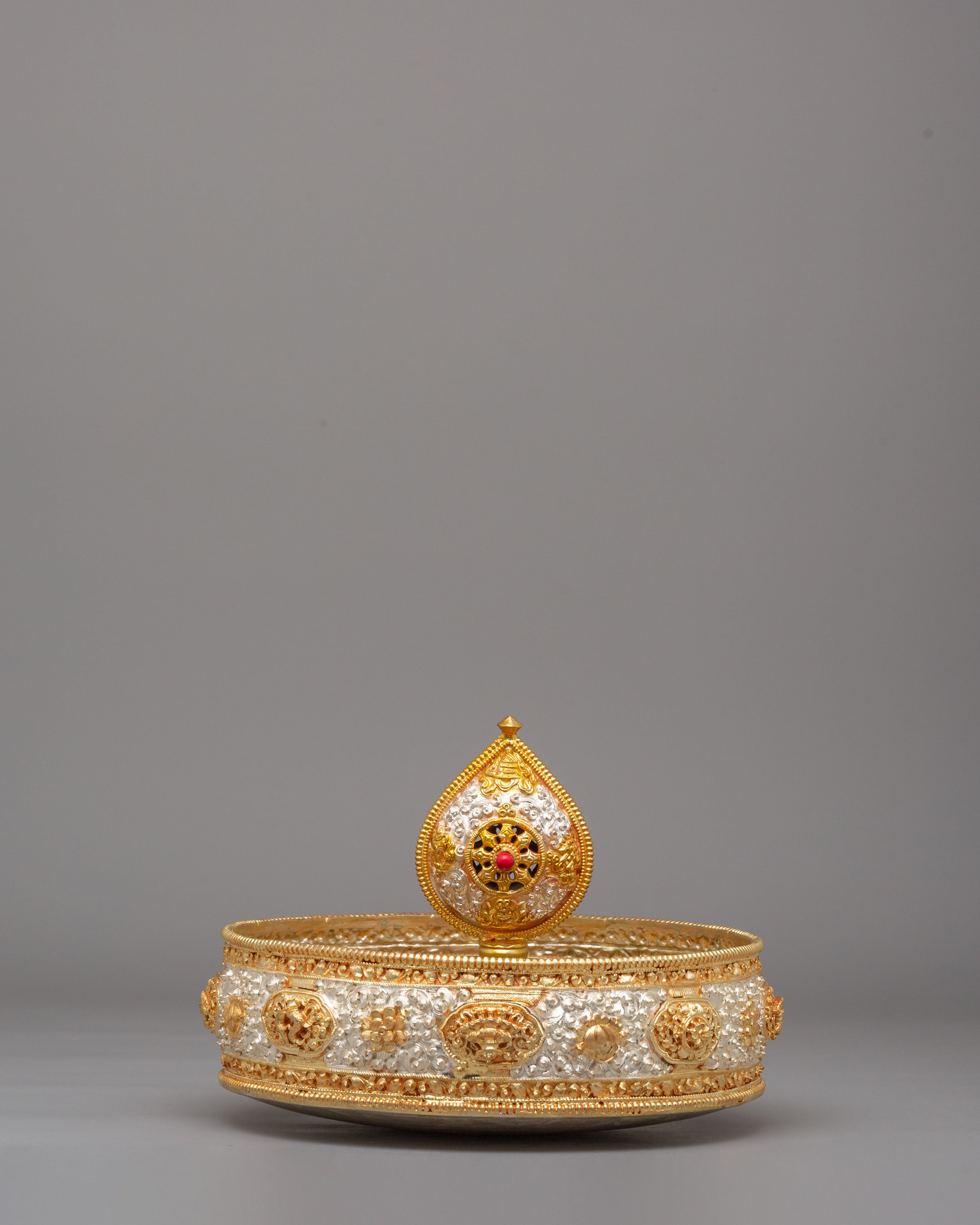 Gold-Plated Tibetan Mandala  Offering | Sacred Tibetan Buddhist Ritual Object