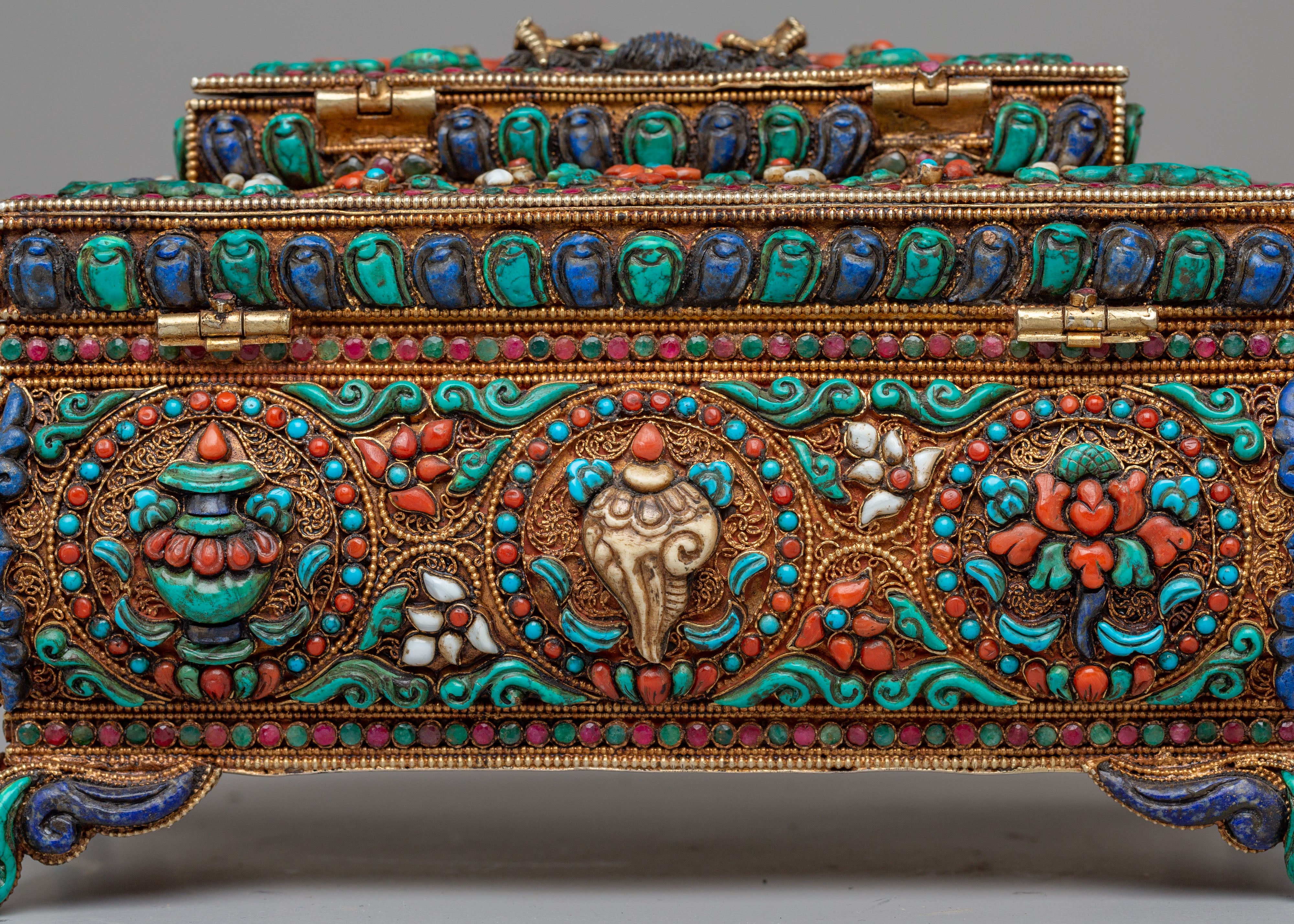 Decorative Jewelry Box | Handcrafted Silver and Copper Box with Semi-Precious Stones