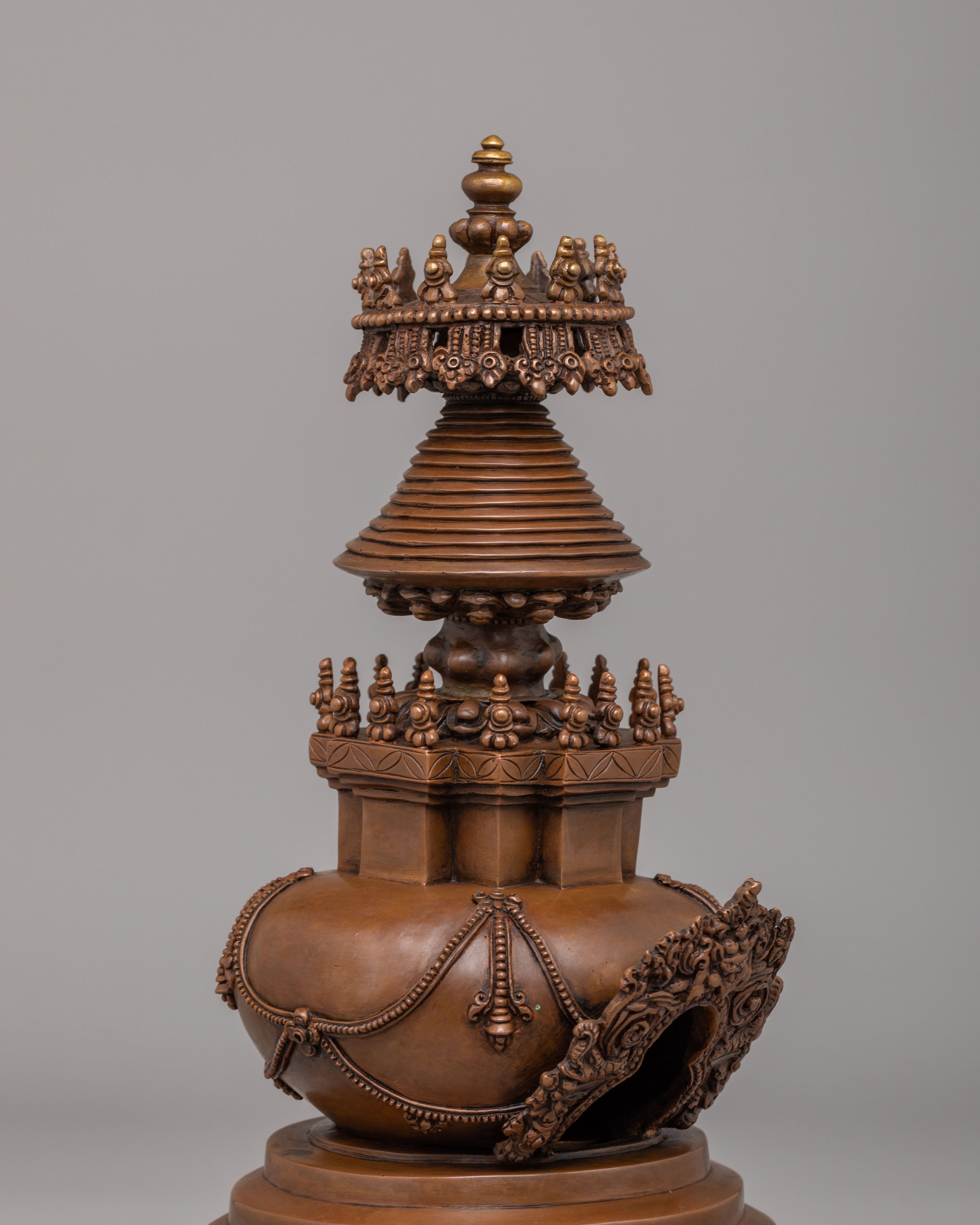 Handcrafted Altar Kadampa Stupa | Oxidized Copper Body