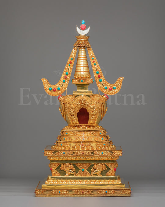 Tibetan Buddhist Namgyalma Stupa | Stupa of Complete Victory | Gold Plated Sacred Stupa