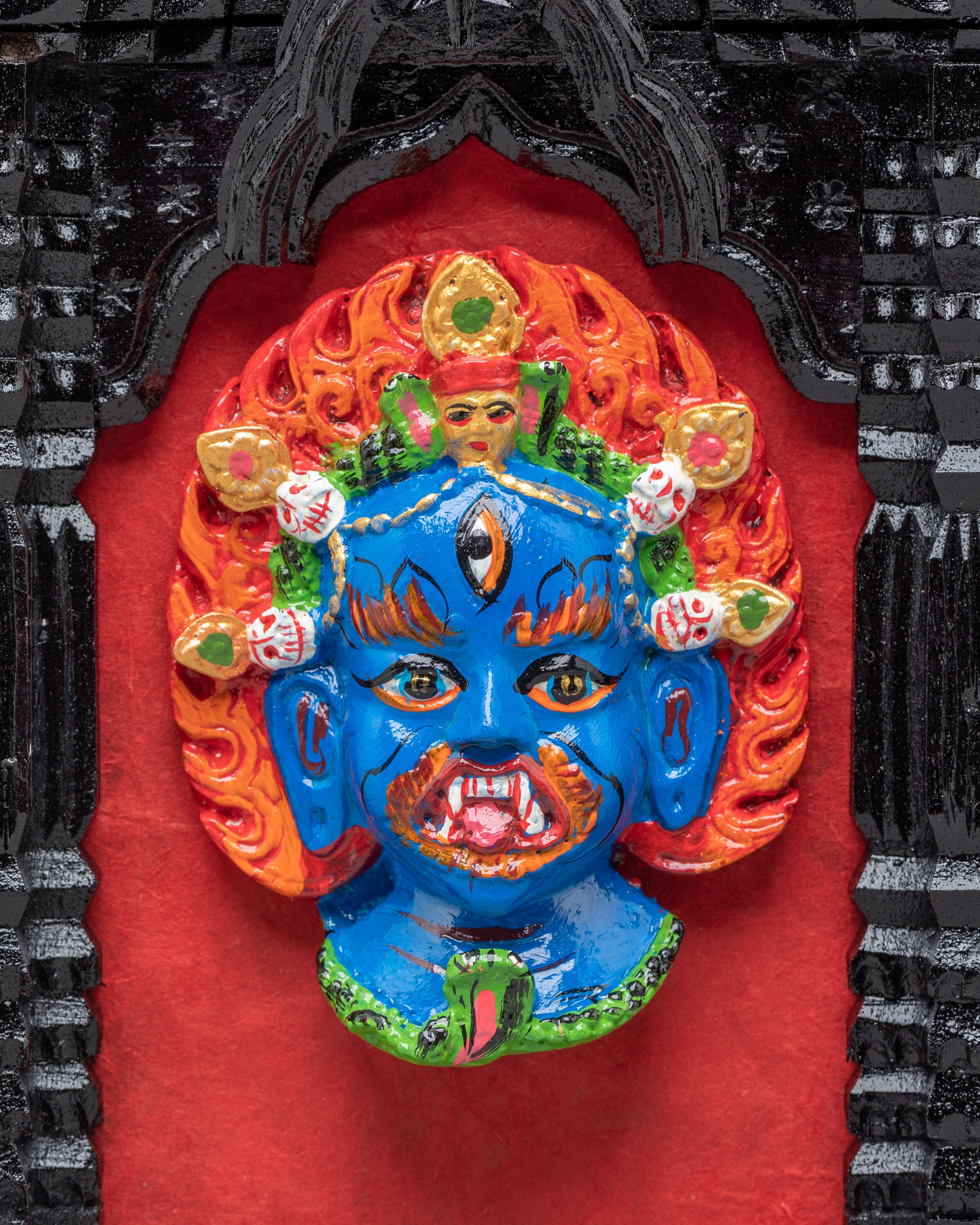 Buddhist Decorative Wall Hanging | Wooden Mahakala Shrine Frame