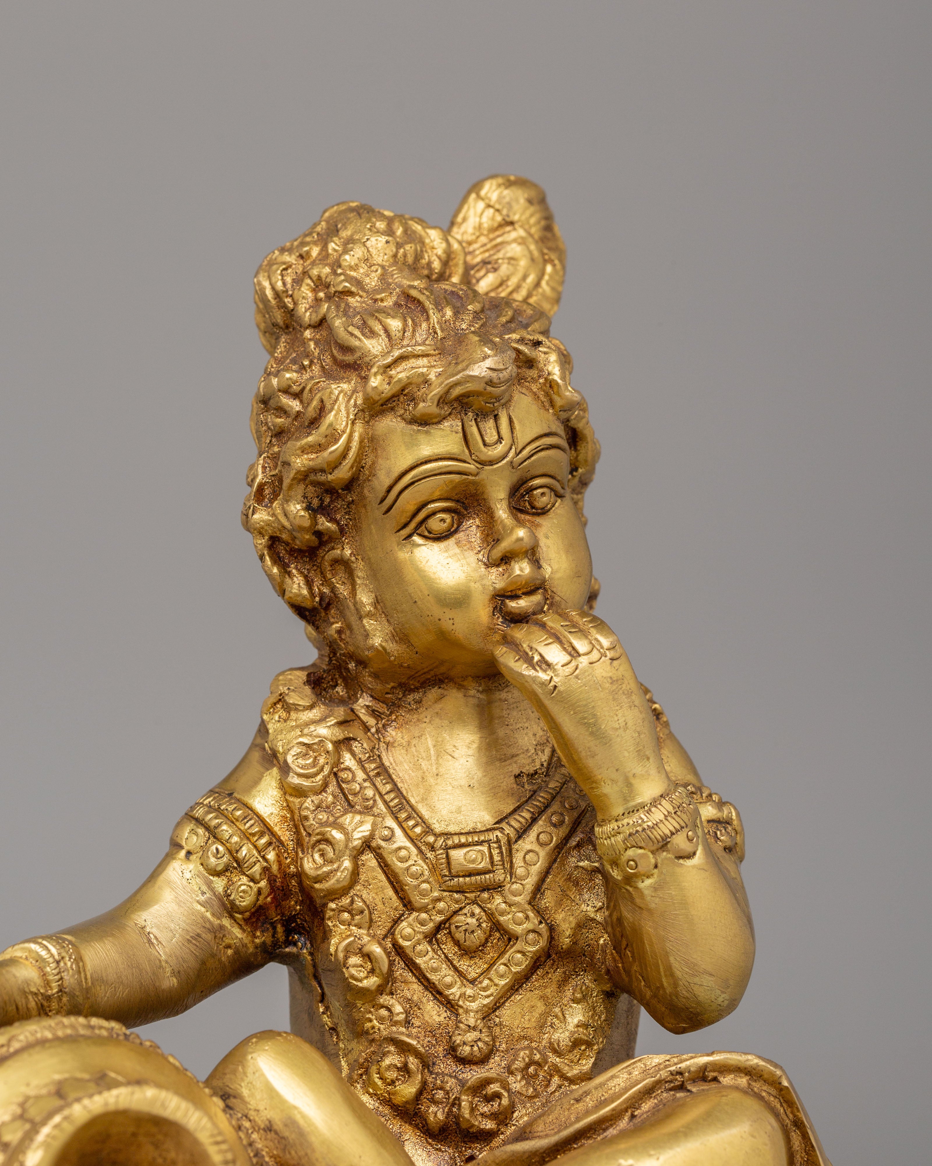 Spiritual Little Krishna Statue | Copper & Gold Plated Hindu Deity Figurine