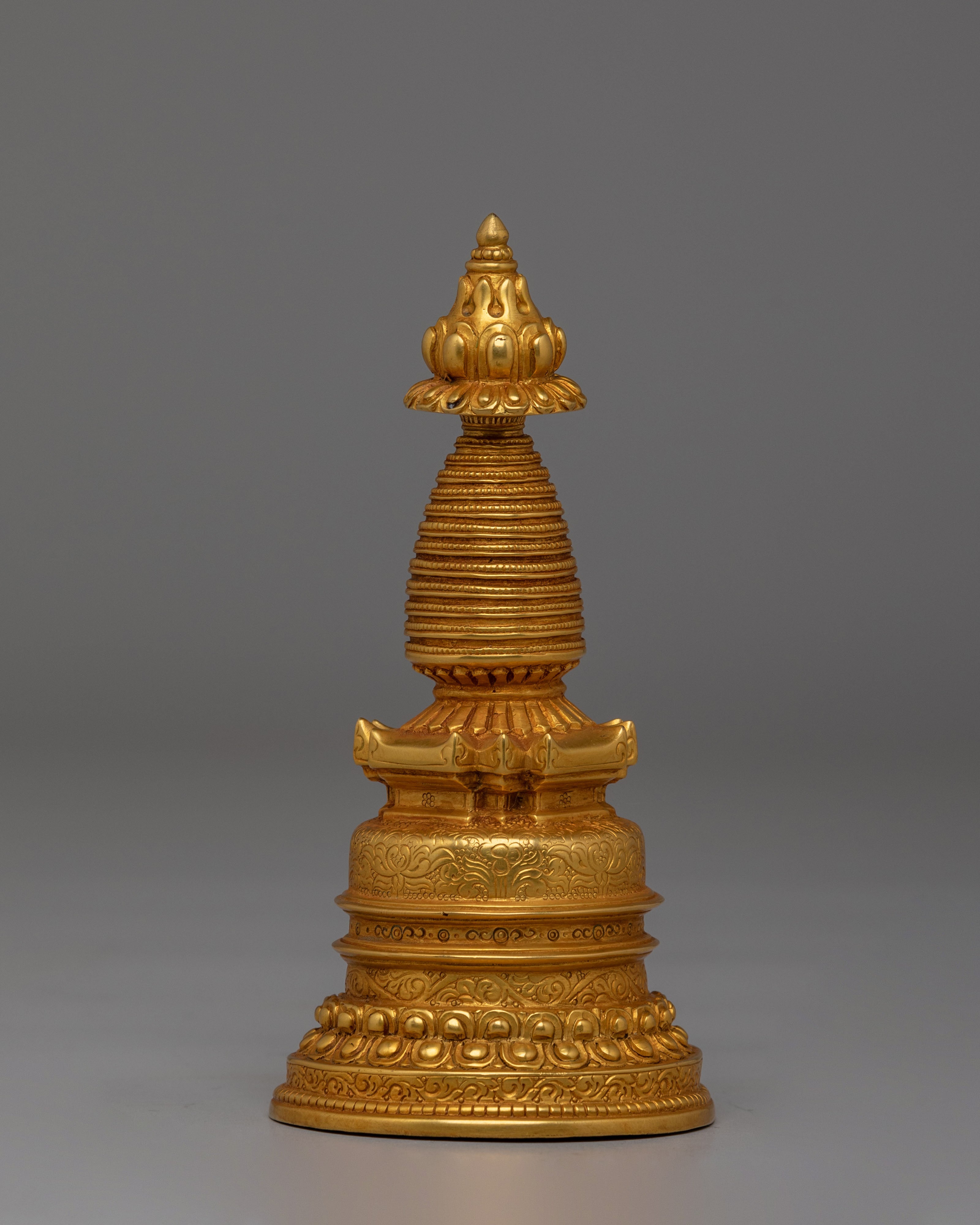 Handmade Kadampa Enlightment Stupa | Gold Plated Tibetan Stupa