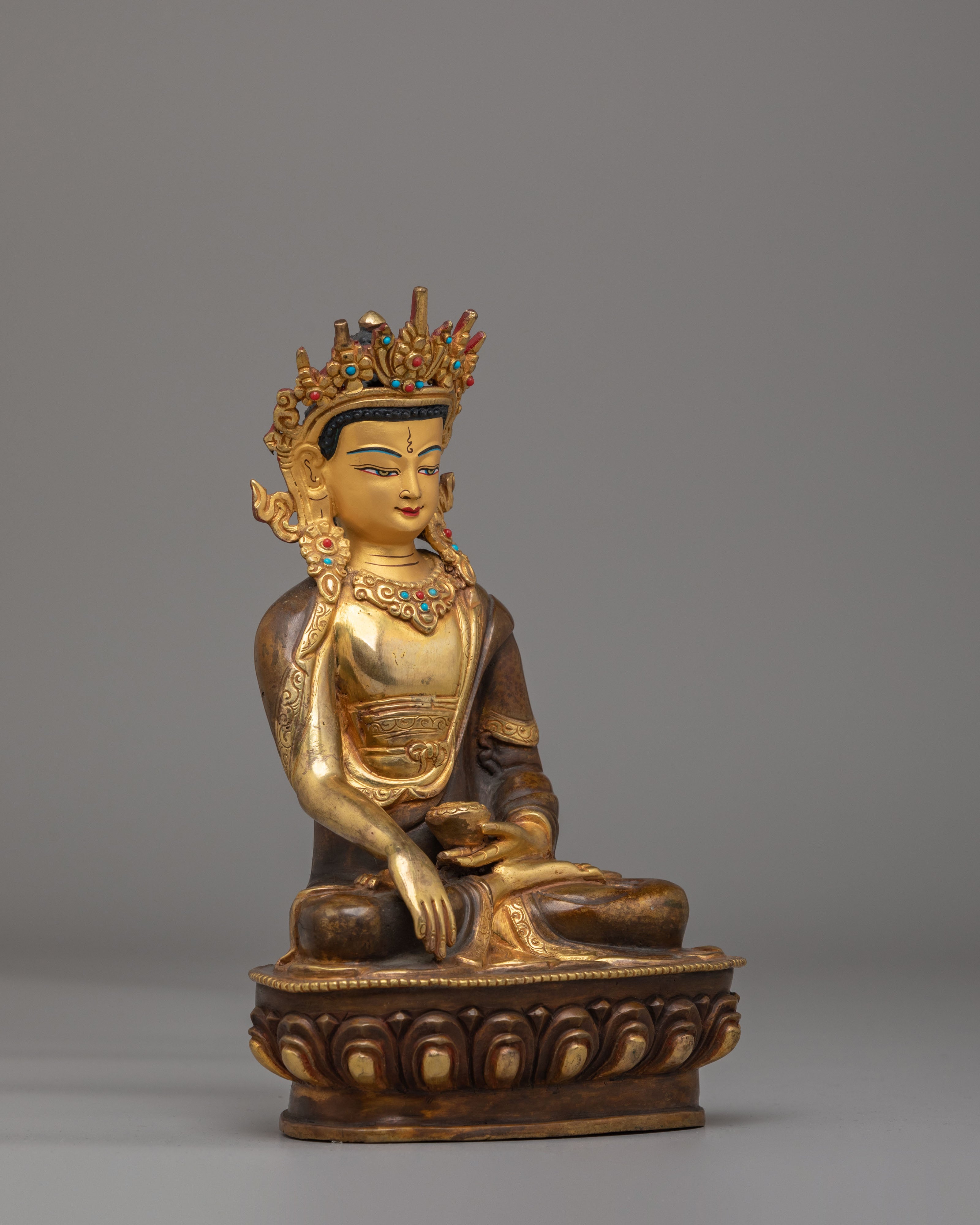 Traditional Crown Shakyamuni Buddha Statue | Himalayan Artwork
